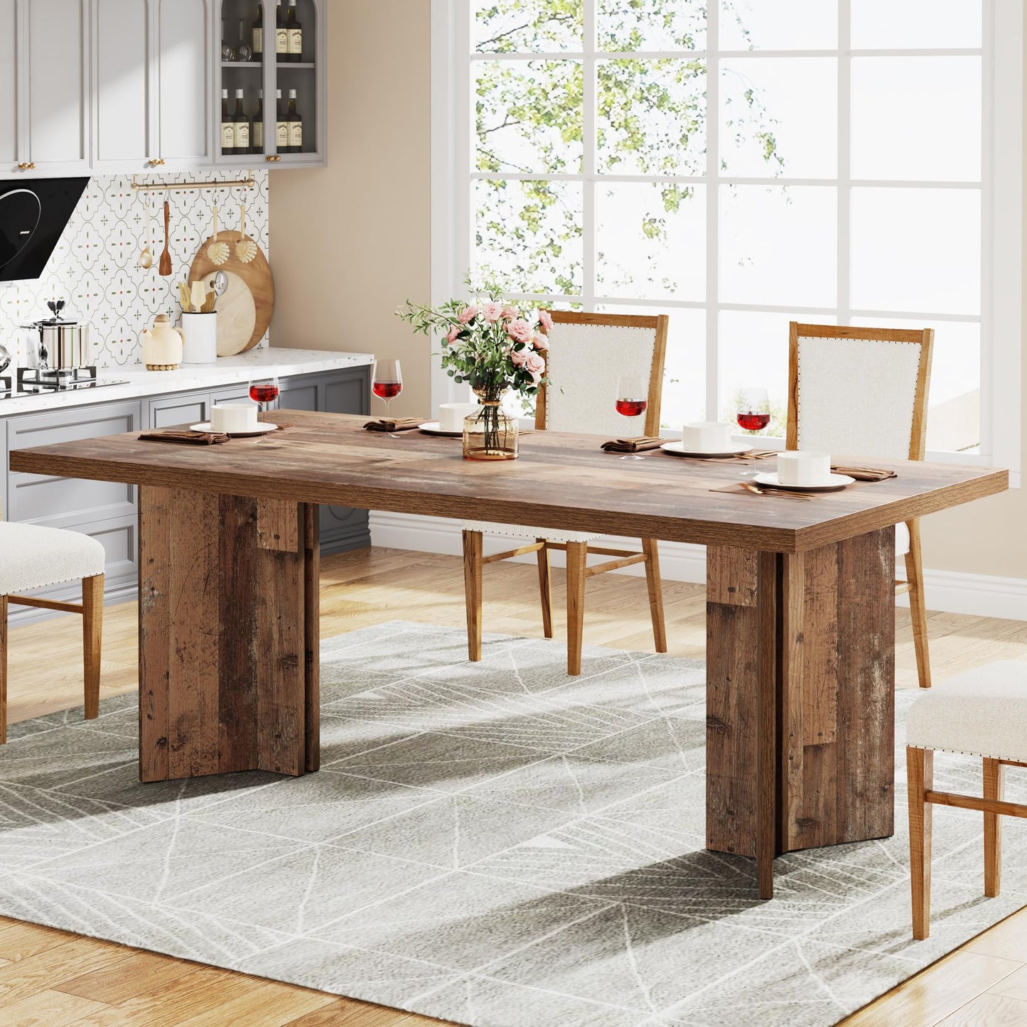 Tribesigns 63-inch Dining Table for 4-6, Farmhouse Kitchen Table with Large Tabletop, Rectangular Dinner Eating Table for Dining Room, Living Room