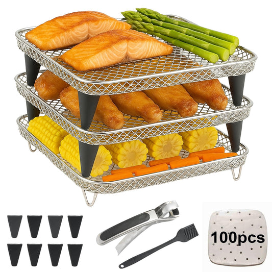 Magla Square Air Fryer Rack Set. Compatible with Ninja Air Fryer Speedi 5.7L, Max Pro 6.2L, Cosori Air Fryer 5.5L, 6.4L and Tefal Air Fryer 6.5L etc.
