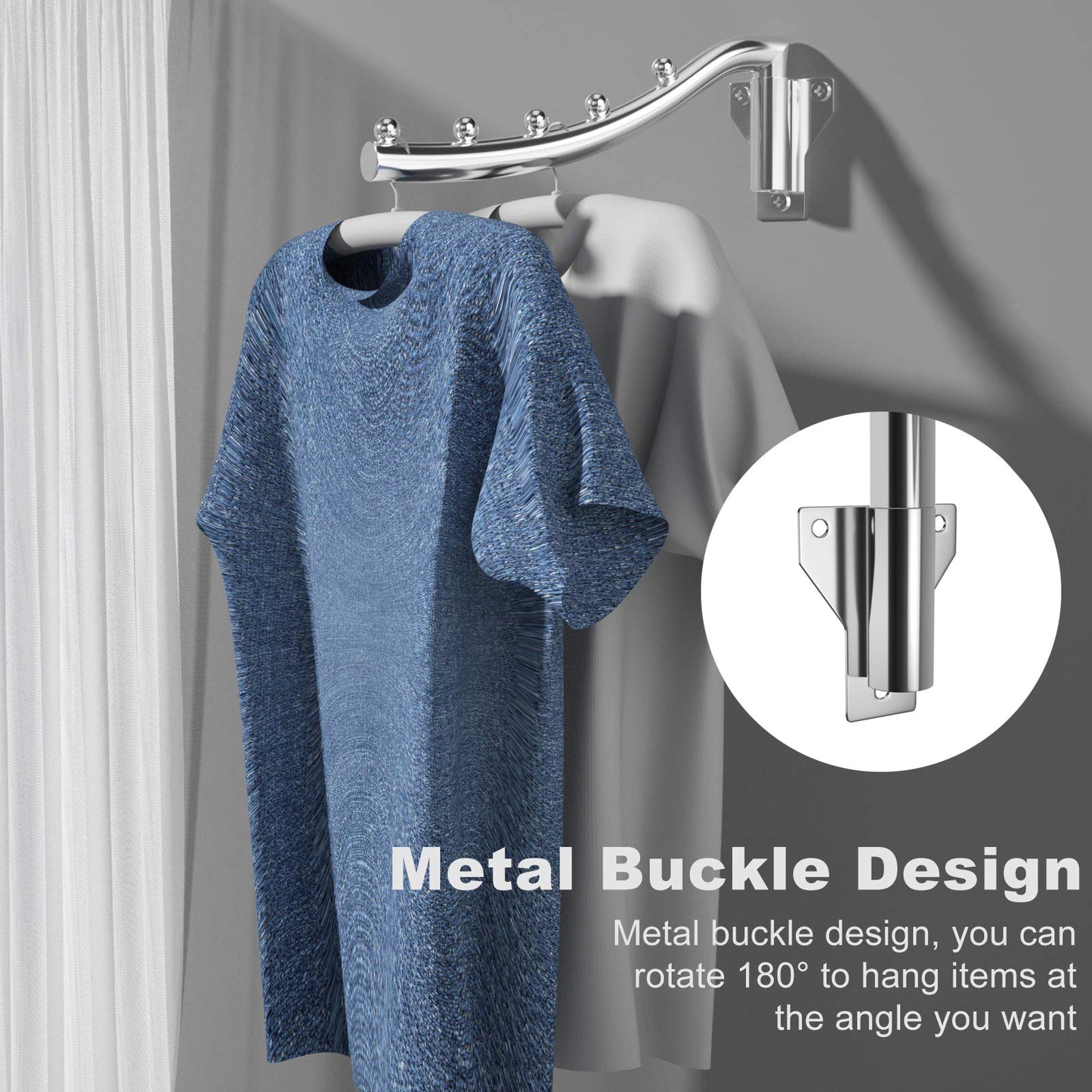 Folding Clothing Rack Wall Mount, Retractable Wall Hangers for Clothes, Space-Saving Stainless Steel Outdoor Indoor Clothing Hanging Rod Heavy Duty