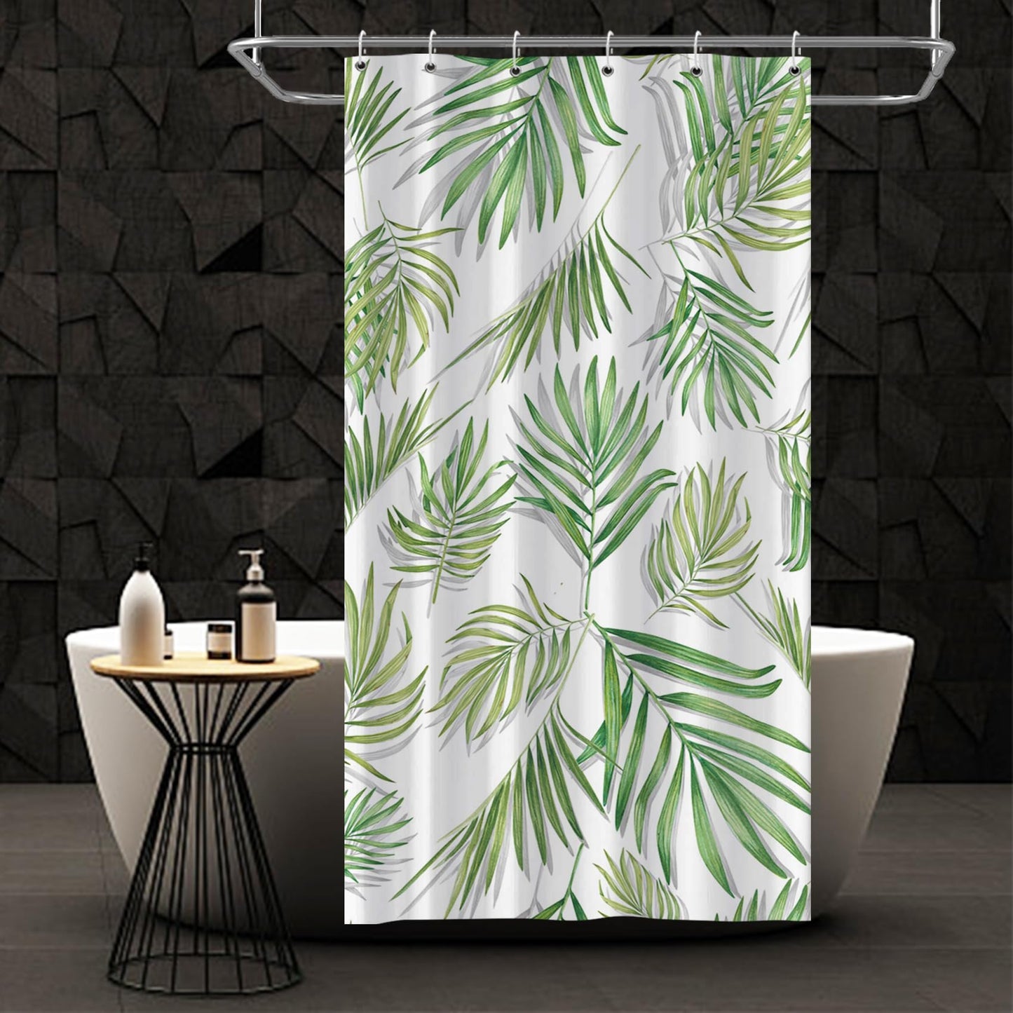 Bovlleetd Sage green leaf stall shower curtain spring watercolor natural eucalyptus leaves shower curtain for bathroom green and white botanical