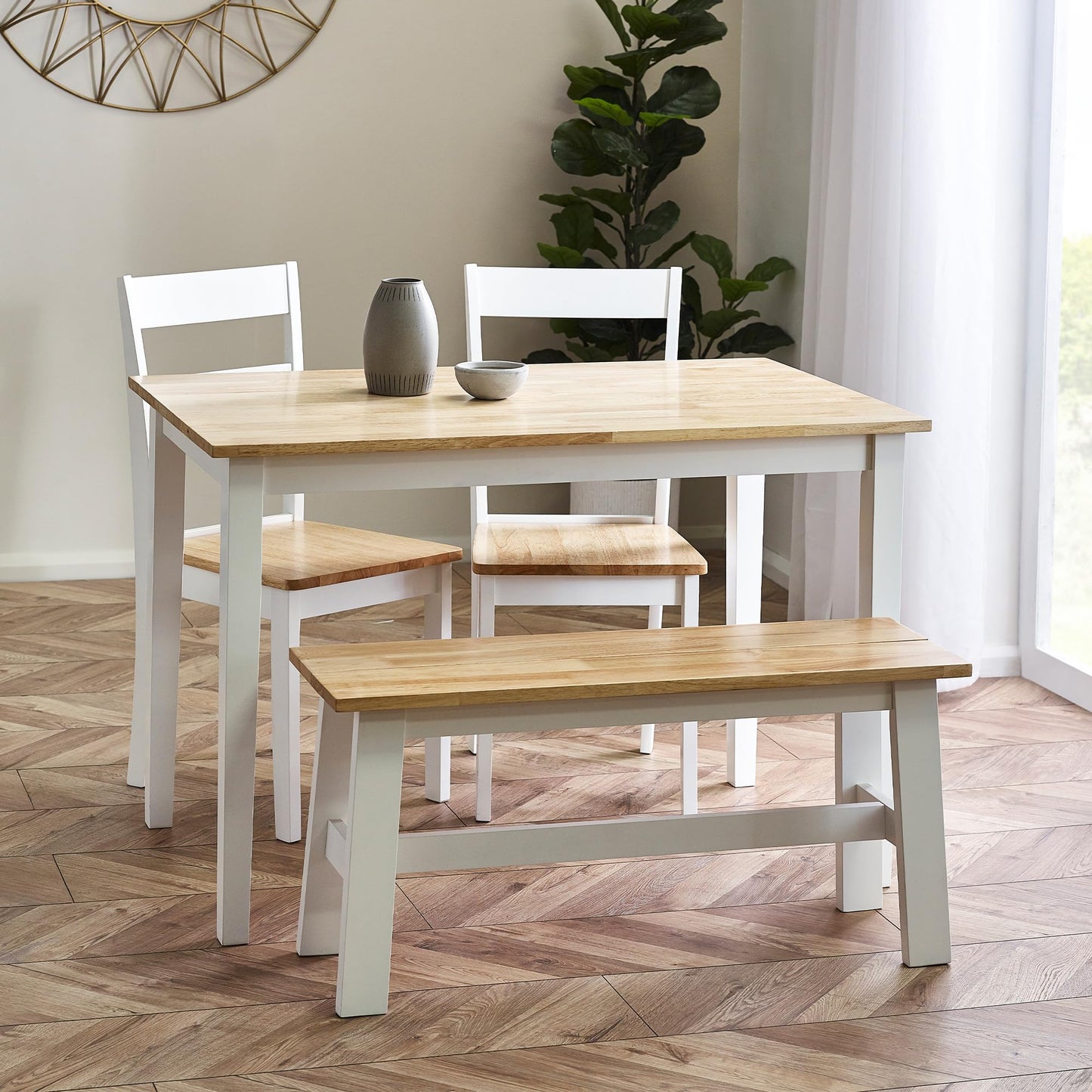 Julian Bowen Linwood Dining Table, Rectangular, White & Wood - H75 x W114cm