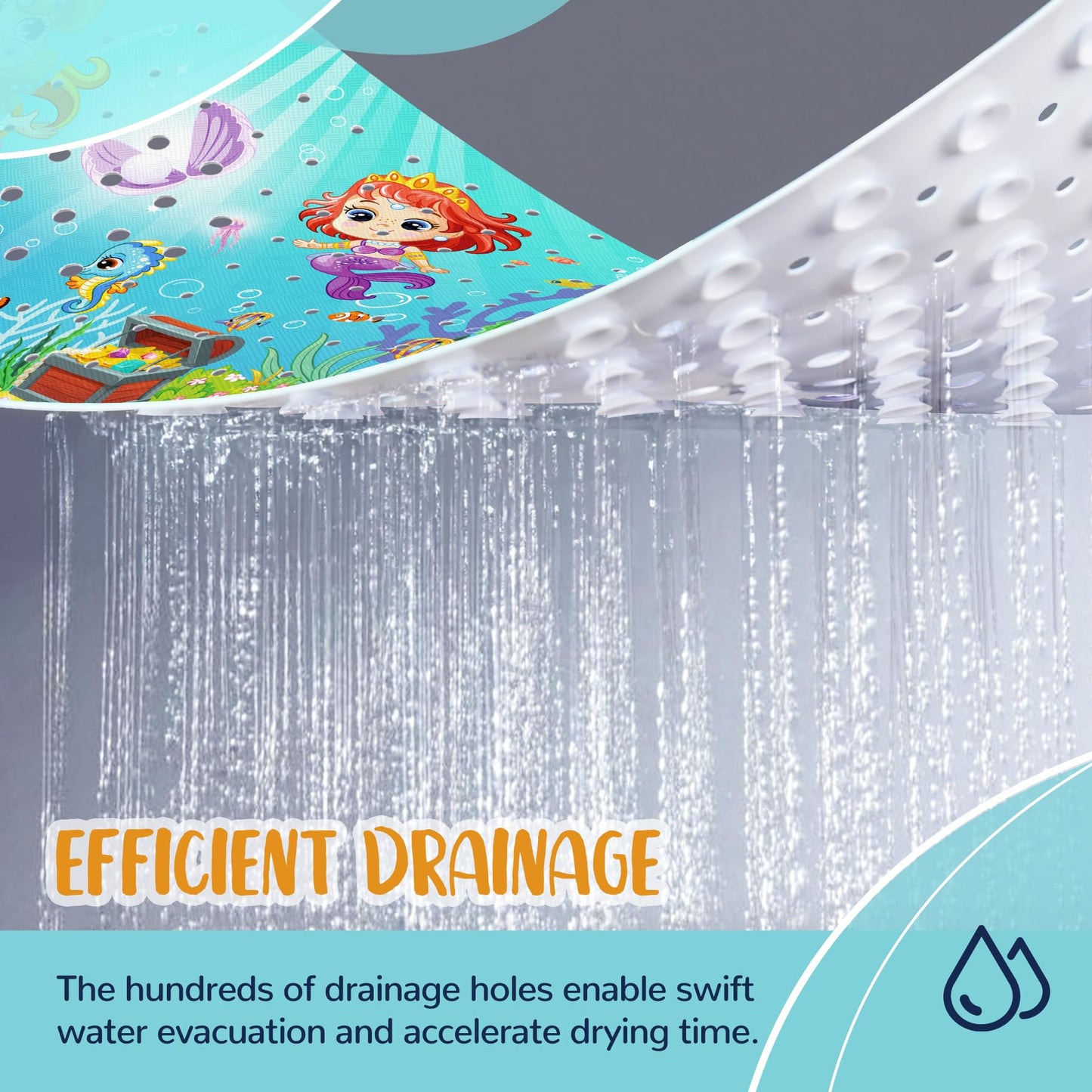 NiBaby Non-Slip Baby Bath Mat with Powerful Suction Cups, 102x41cm Large Size Quick Drain for Children & Elderly Safety in Showers and Tubs