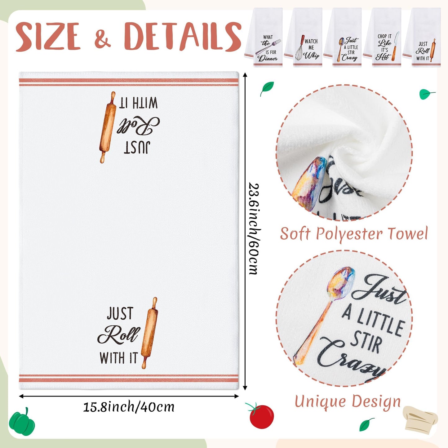 R HORSE 5Pcs Kitchen Dish Towel Funny Cookware Kitchen Dishcloth Absorbent Utensils Themed Cleaning Dishcloth Bar Hand Towel Gift for Baking Lover