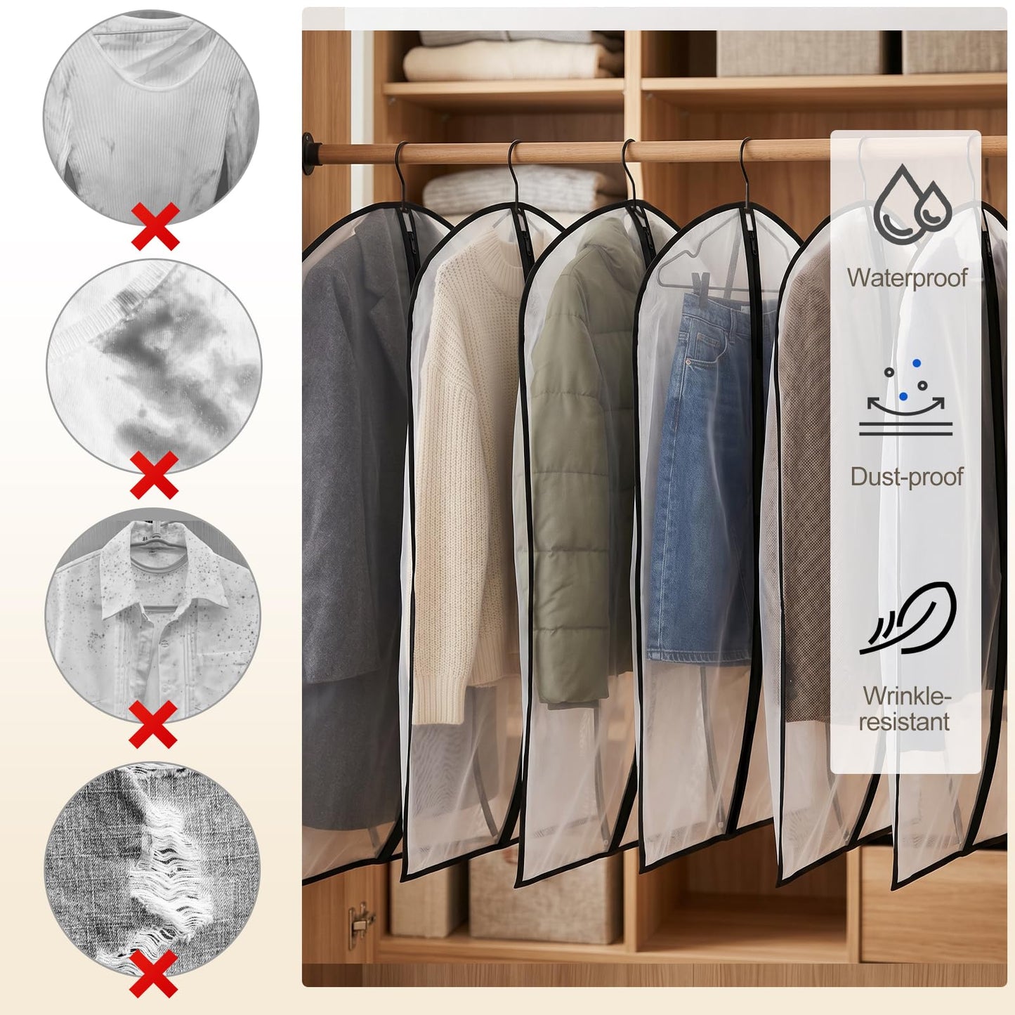 Pwsap 40in Garment Bags 6 Pack Clothing Covers Translucent Suit Bag
