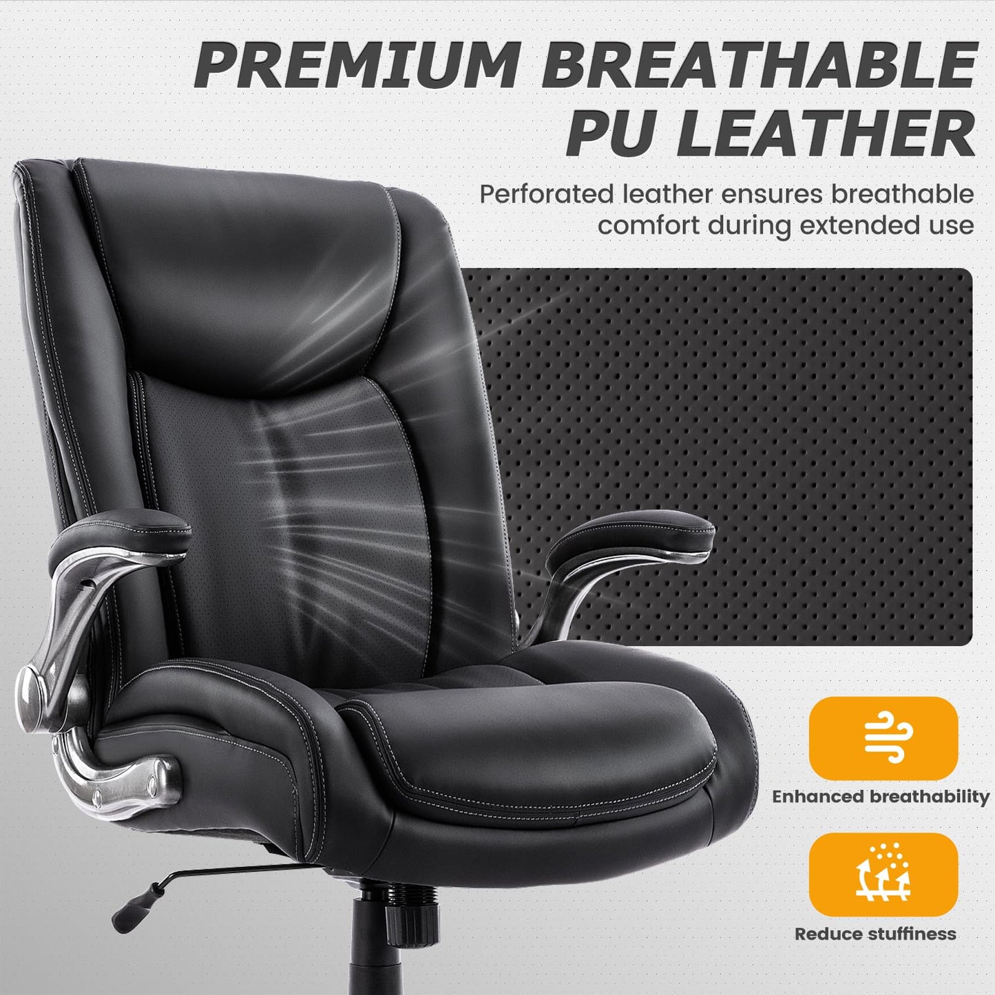 COLAMY Big and Tall Office Chair 400lbs, PU Leather Executive Office Chair for Heavy People