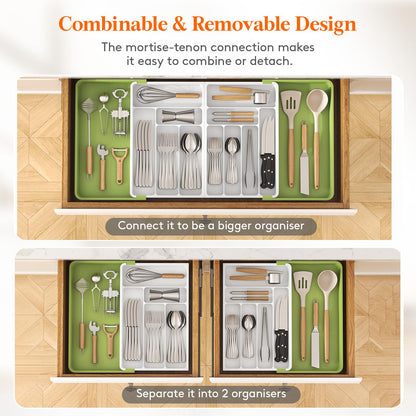 Lifewit Extra Large Cutlery Drawer Organiser, Expandable to 36 Inches Utensil Tray for Kitchen, Adjustable Silverware and Flatware Holder, Compact