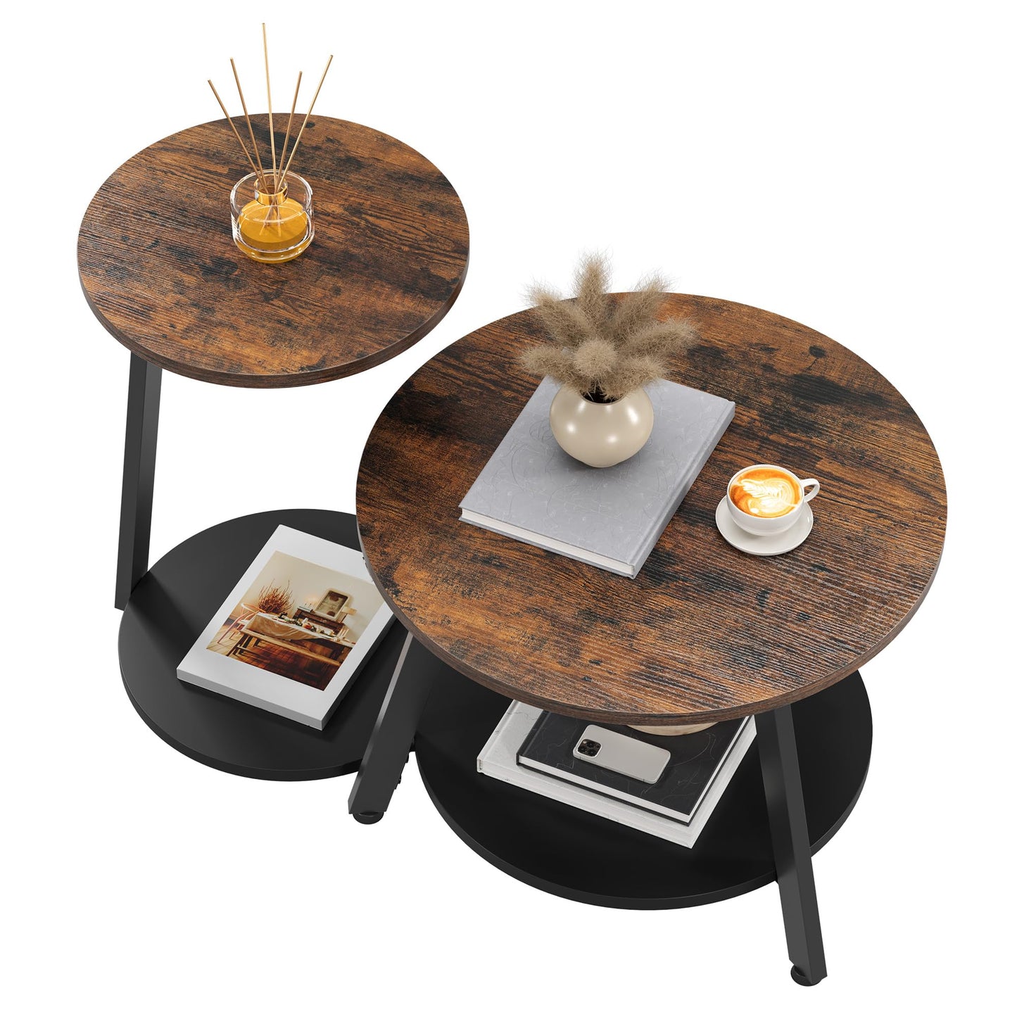 YITAHOME Round Coffee Tables, Set of 2 Nesting Tables with Storage Space and Unified Style Design, Small Coffee Tables for Living Room