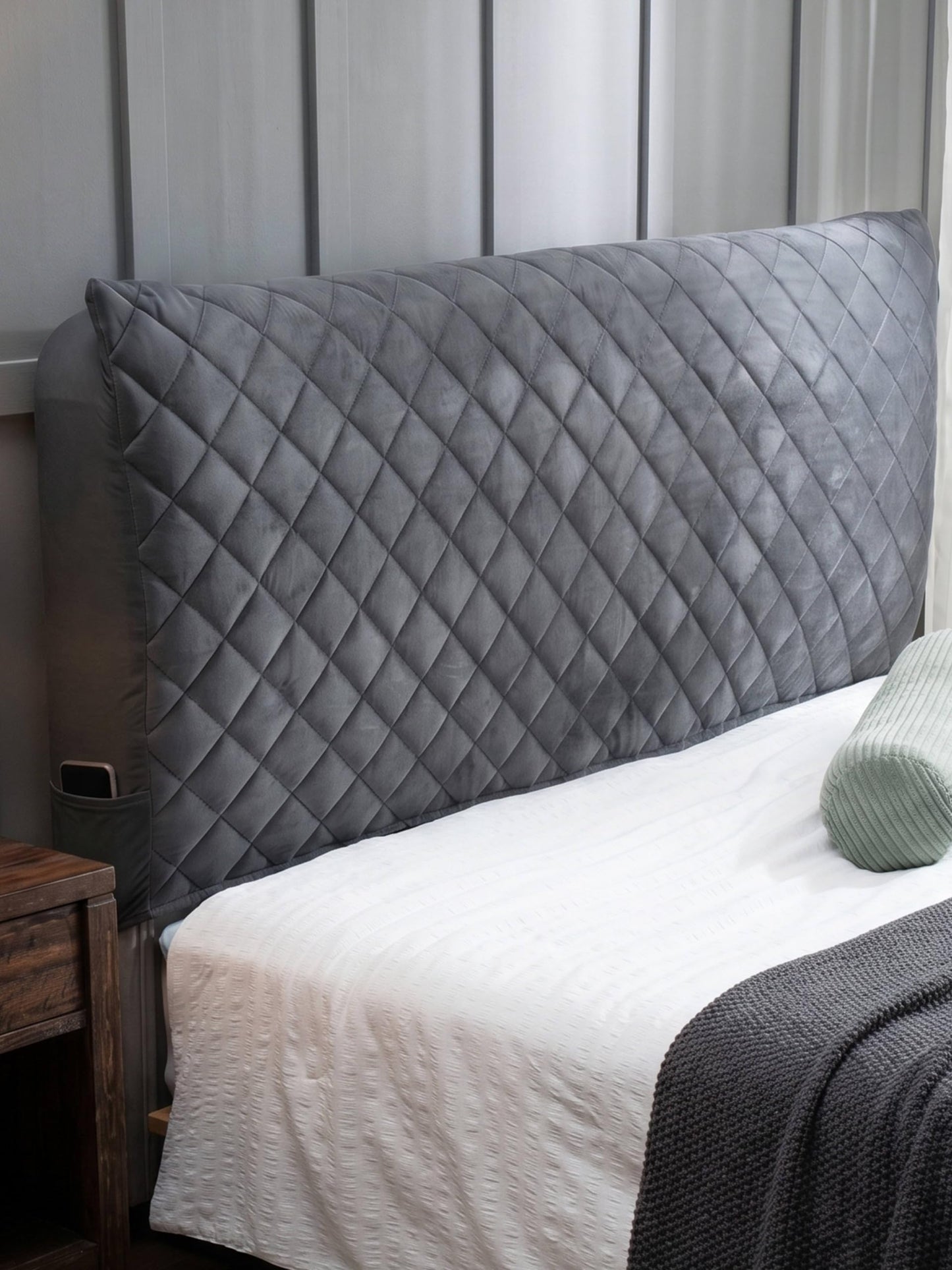 Bed Headboard Slipcover Quilted Thicken Protector Dark grey,180x70cm