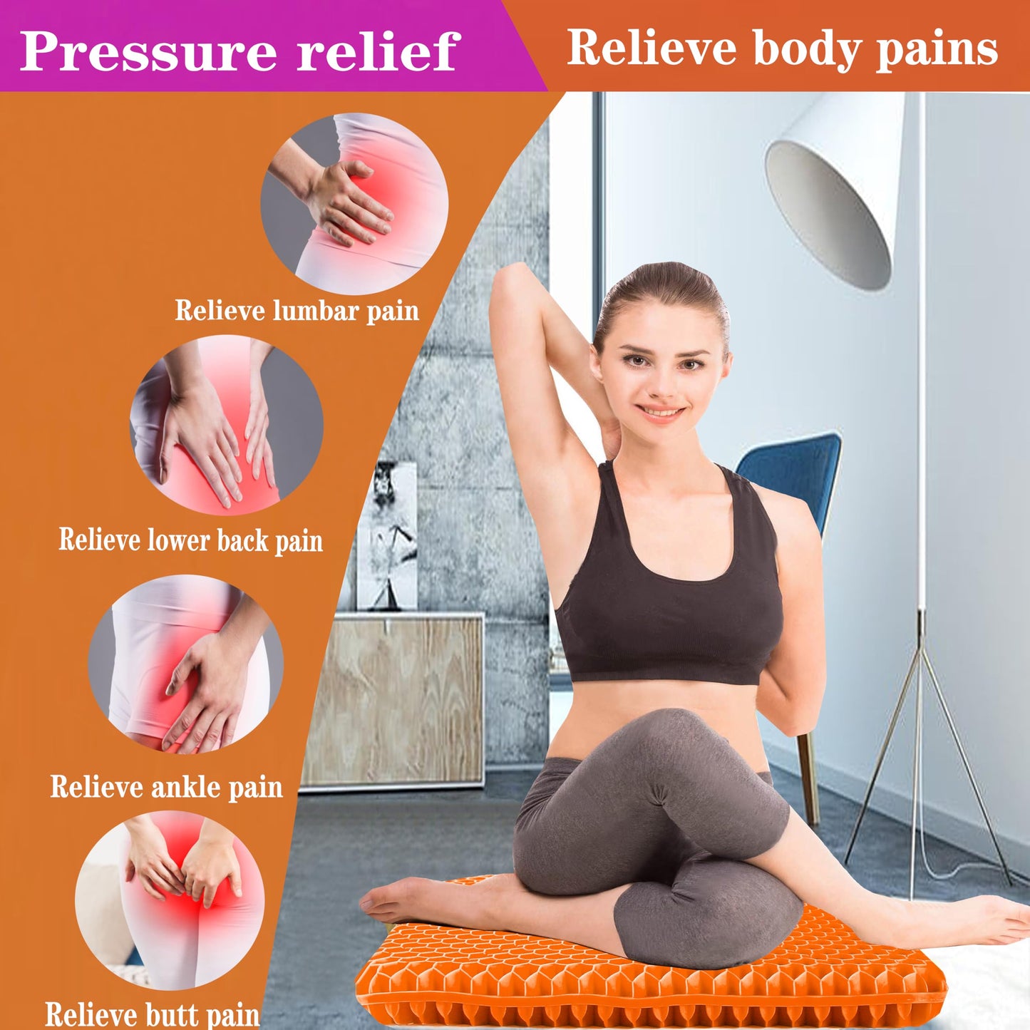 Plus Size Gel Seat Cushion, 50×50×4cm, Large and Thick Supportive Seat Cushion for Pressure Relief for Buttock, Sciatica, Tailbone Pain