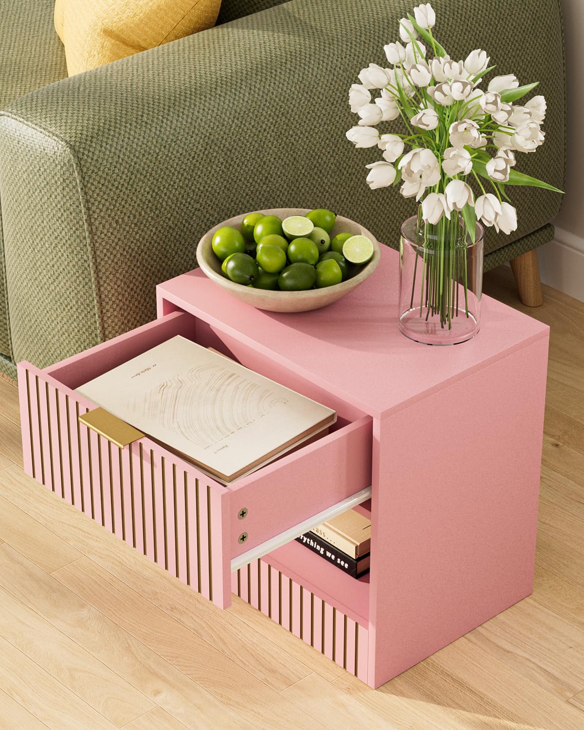 Apetaccat Small Bedside Table,41x28x39cm, Farmhouse Wooden Bedside Cabinet with Drawer,Kids Bedside Table Nightstand for Bedroom,Living