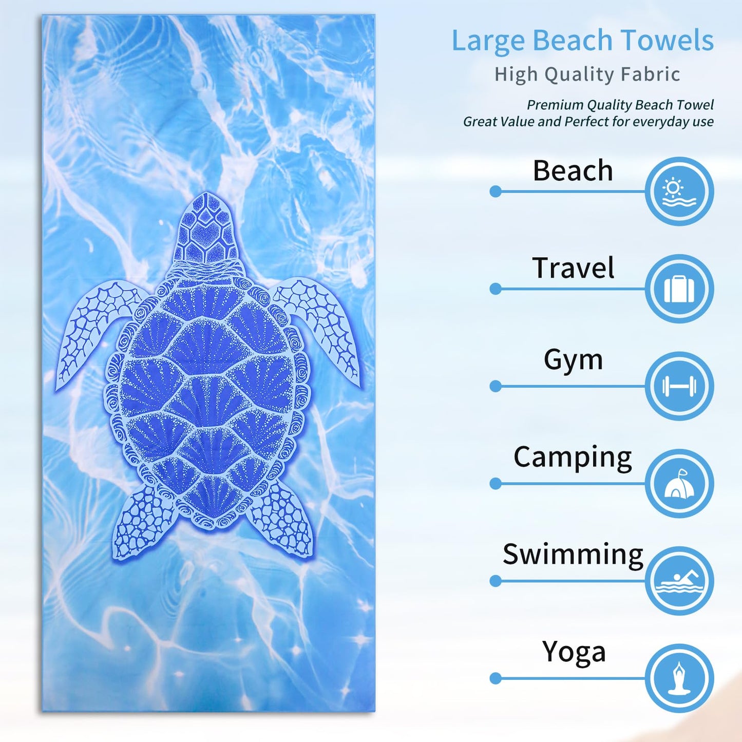 Vorvowry Microfibre Beach Towels for Adults Women Men Extra Large Lightweight Quick Dry Sand Free Travel Towel Double Sided Printing for Swim Sports