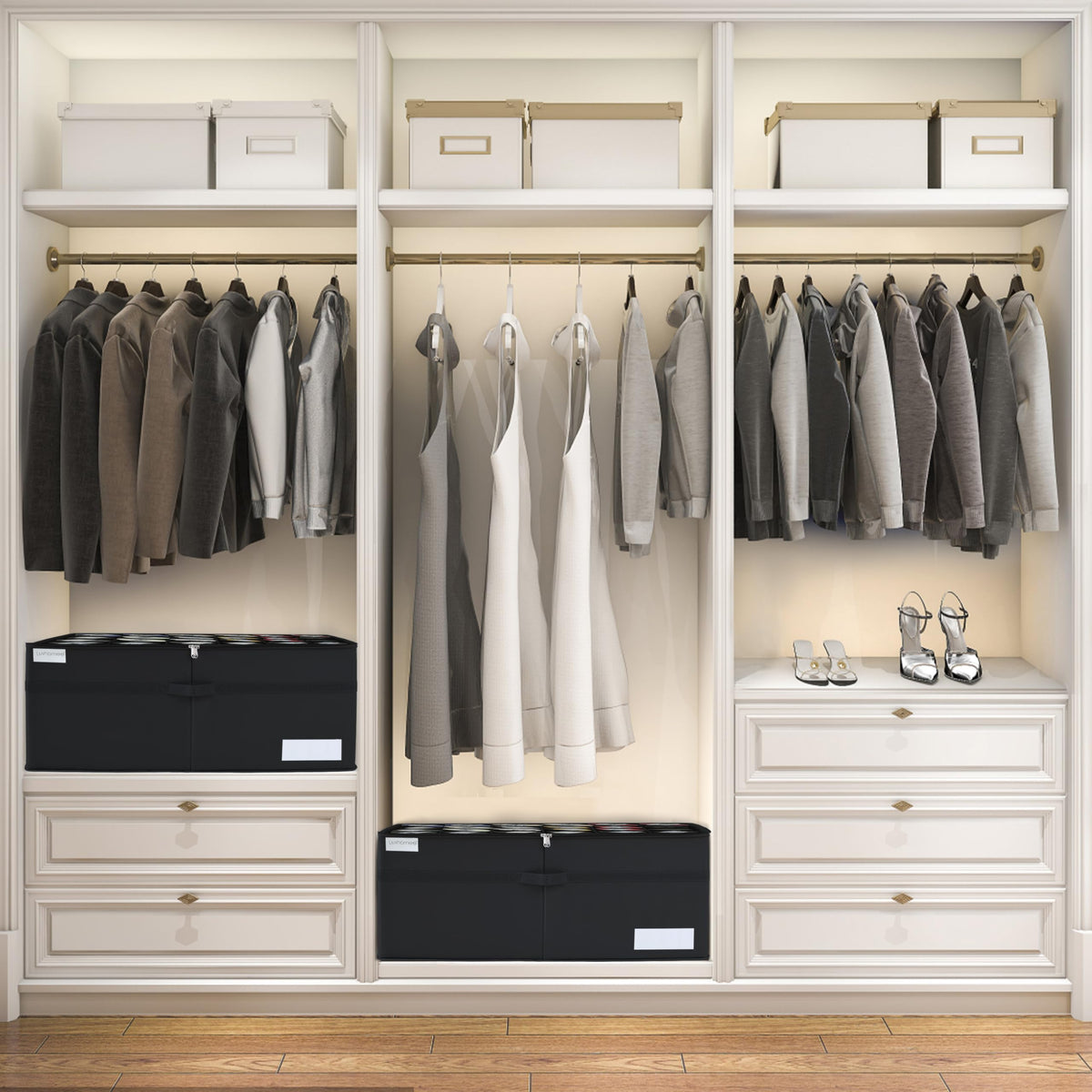 LUVHOMEE Shoe Organiser for Closet, Fits 24 Pairs, Large Shoe Box Storage Containers, Clear Foldable Shoe Storage Bins w/Bottom Support