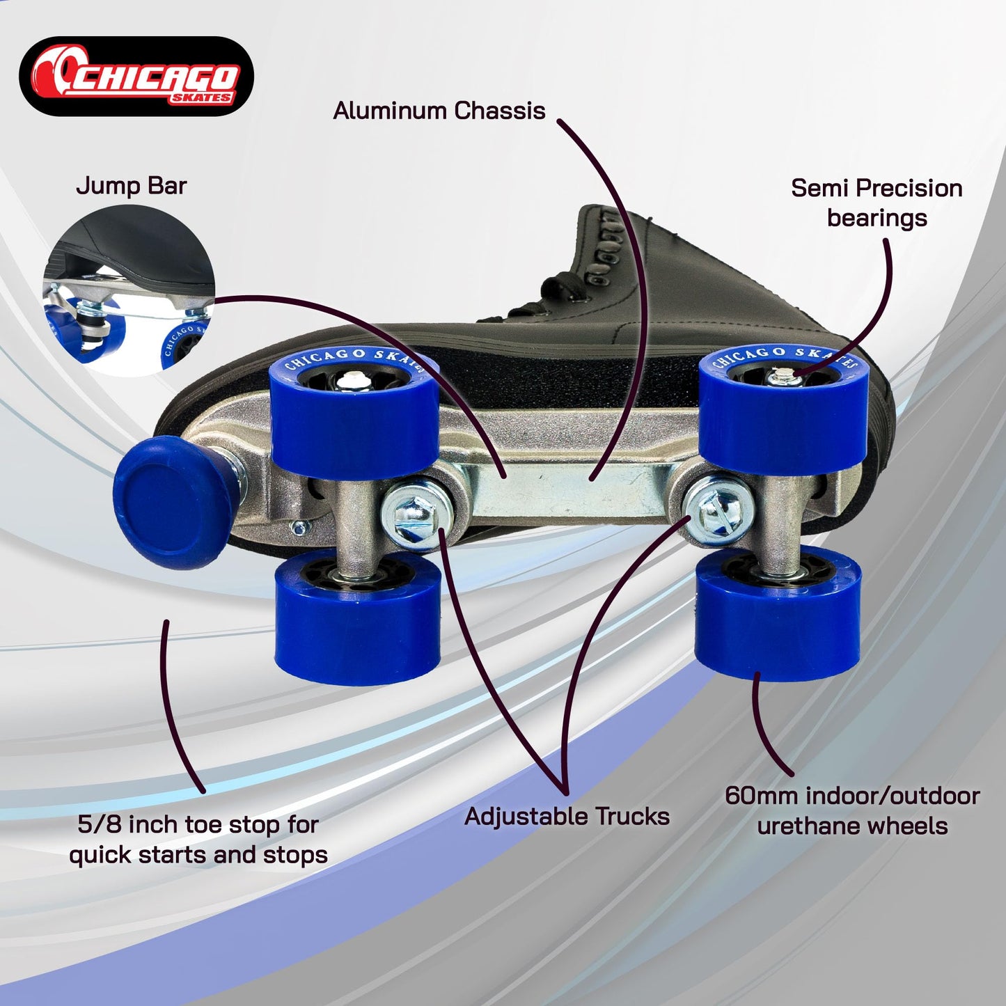 CHICAGO SKATES Men's Classic Roller Skates - Premium Black Quad Rink Skates