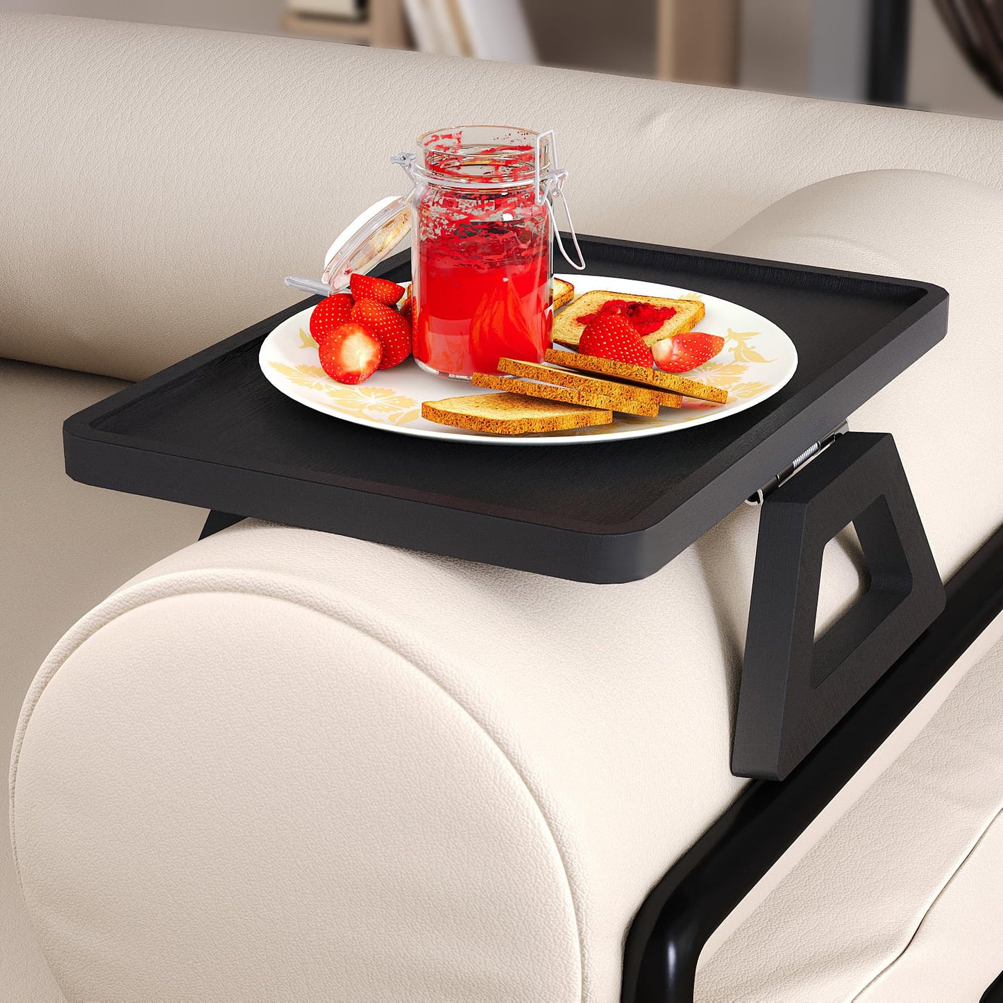 Fibogollo Sofa Tray,Bamboo Folding Couch Arm Tray,Sofa Armrest Trays Clip-On Couch Desk for Drinks,Snacks,Phone,Remote Control (Black)