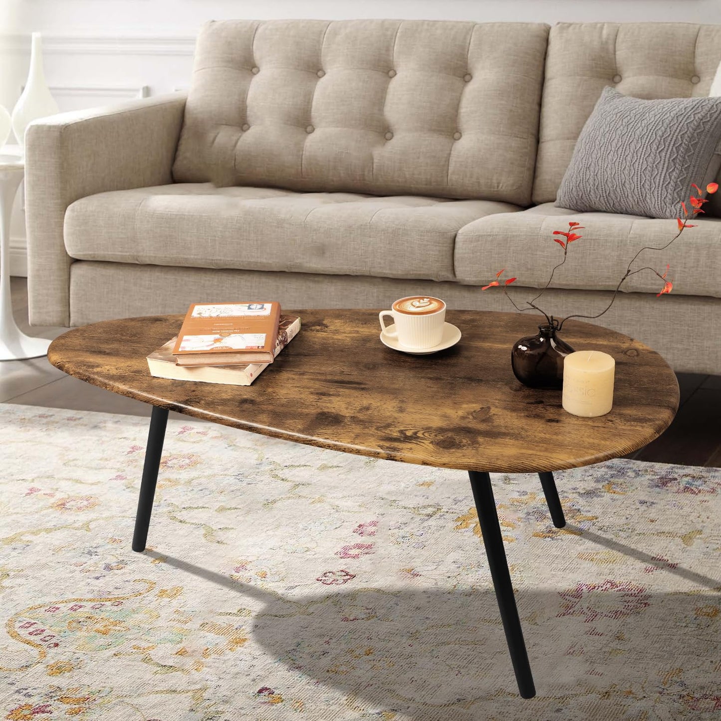 WDSHIYI Modern Coffee Table for Living Room Small Mid Century Coffee Table Rustic Oval Coffee Tables Retro Accent Sofa Center Tables for Living Room