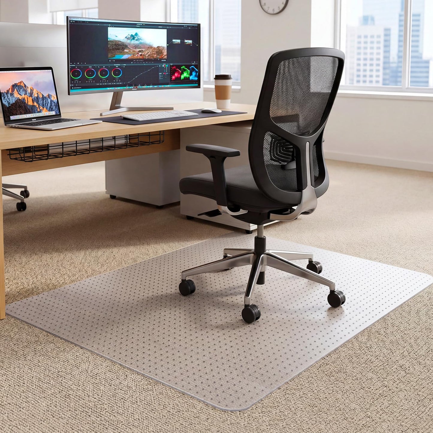 FRUITEAM 76x120cm Rectangular Clear Office Chair Mat for Carpet Protector