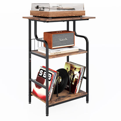 FANNYE Record Player Stand, 3-Tier Record Player Table, Vinyl Record Storage with Extra-Large Desktop, Turntable Stand End Table for Vinyl Record