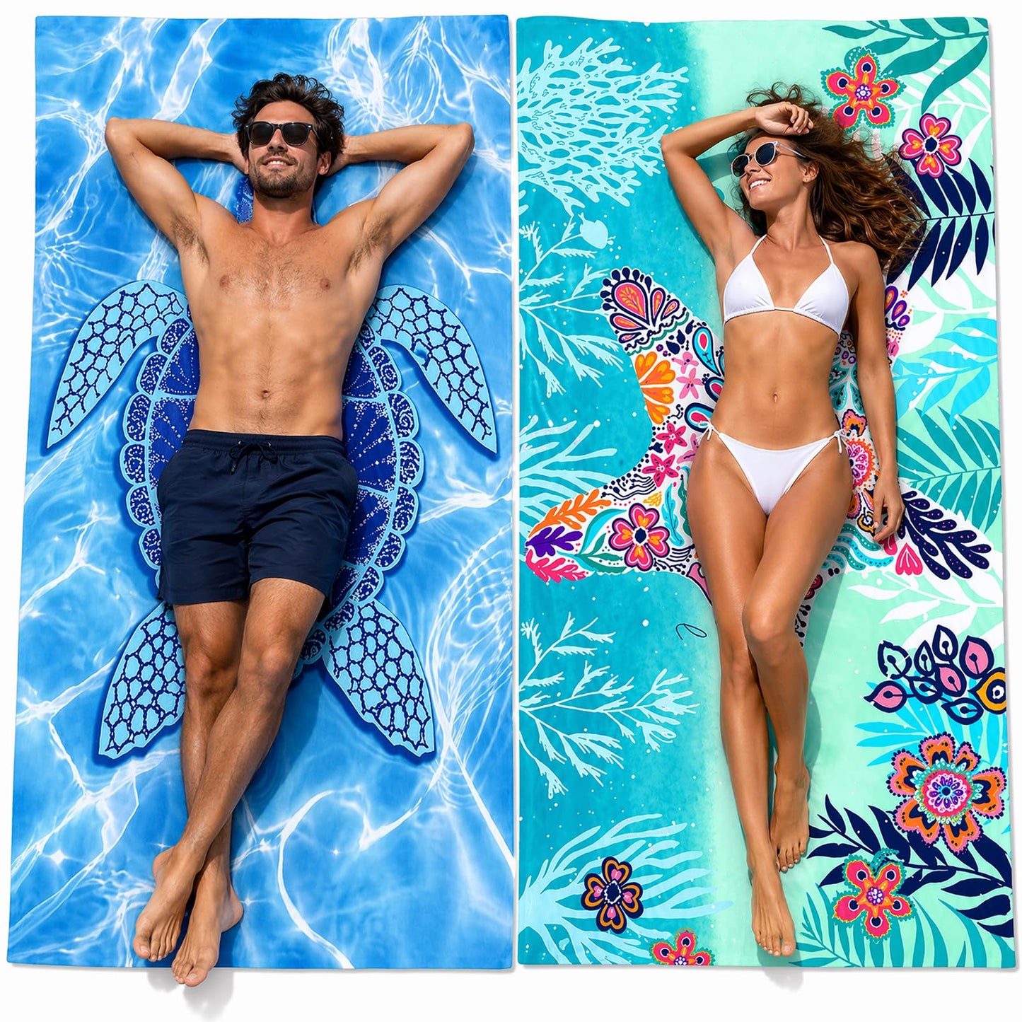 MXZWOC 2 Pack Microfibre Beach Towels, Extra Large 180 x 90 cm, Sand Free & Quick Dry Lightweight Travel Towels for Adults