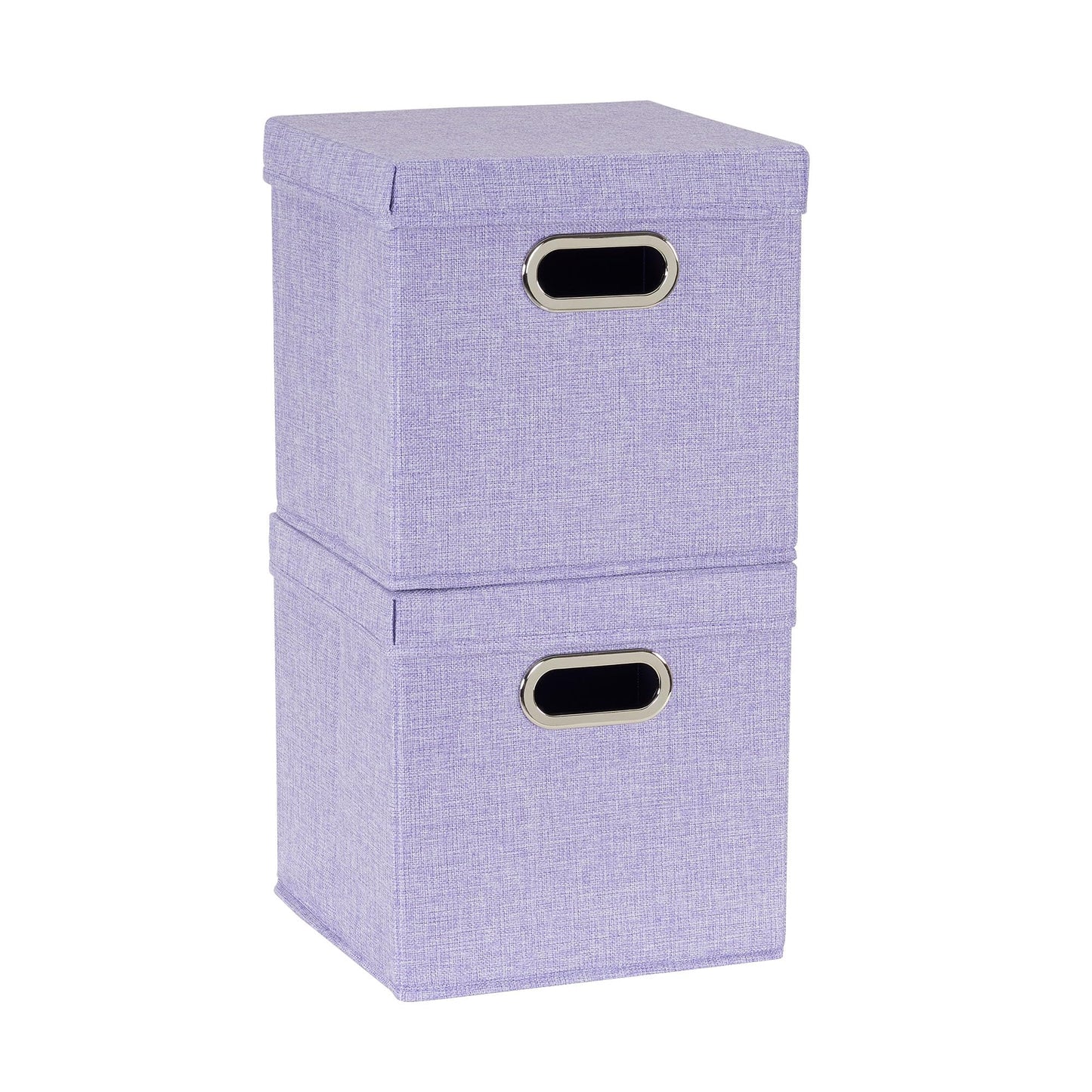 Household Essentials 814-1 Café Cube Bin Storage Set with Lids and Handles | 2 Pack, Purple Linen