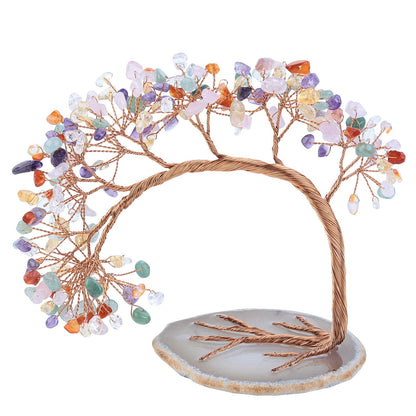 Nupuyai 7 Chakra Crystal Tree with Agate Slice Base, Money Tree Figurines Fengshui Ornament for Home Office Wedding Decoration
