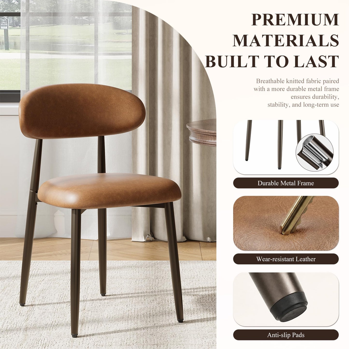 MALOL Dining Chairs Set of 6, Upholstered Dining Room Chairs with Ergonomic Curved Backrest, Metal Frame Kitchen Chairs