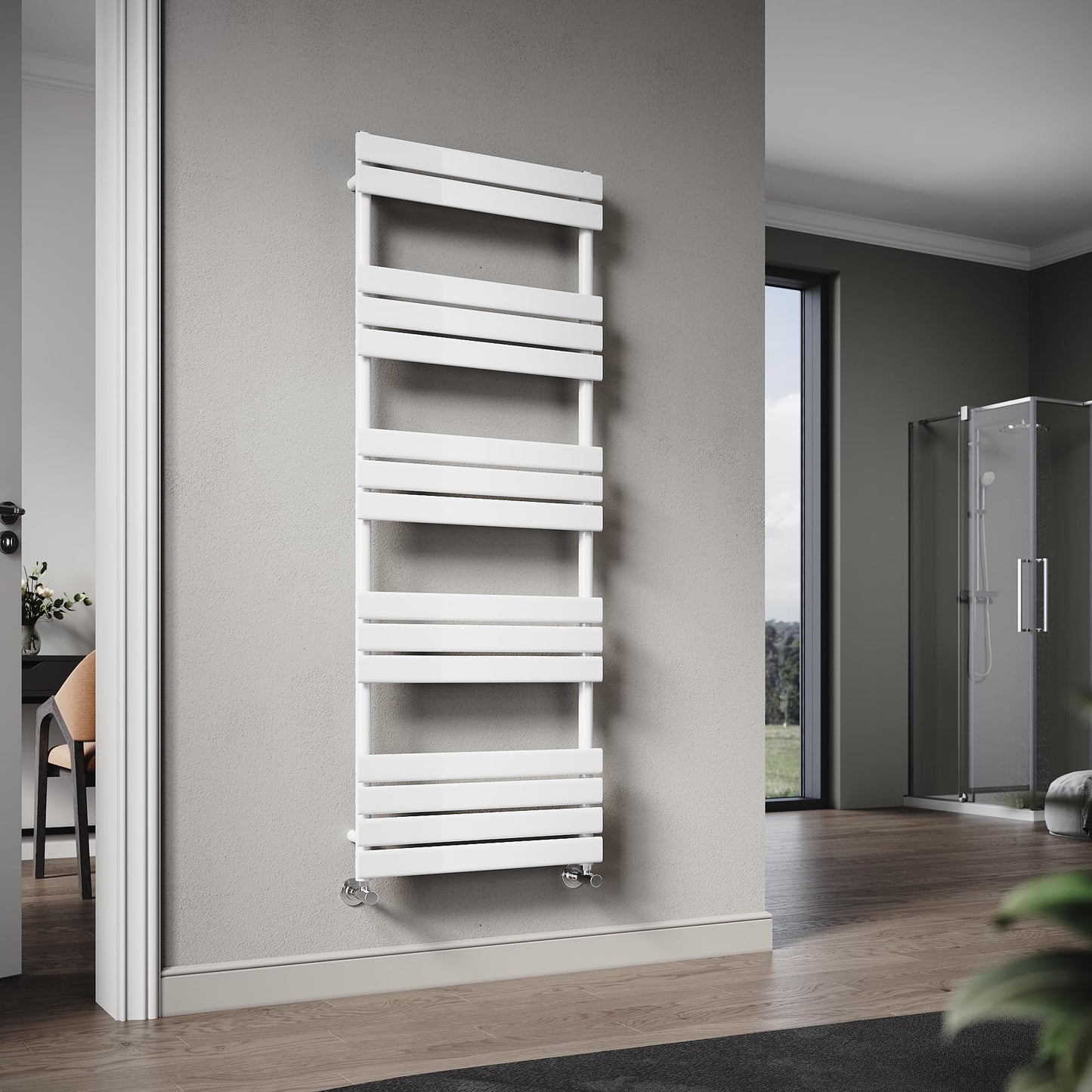 ELEGANT 1600 x 600mm White Flat Panel Bathroom Heated Towel Rail