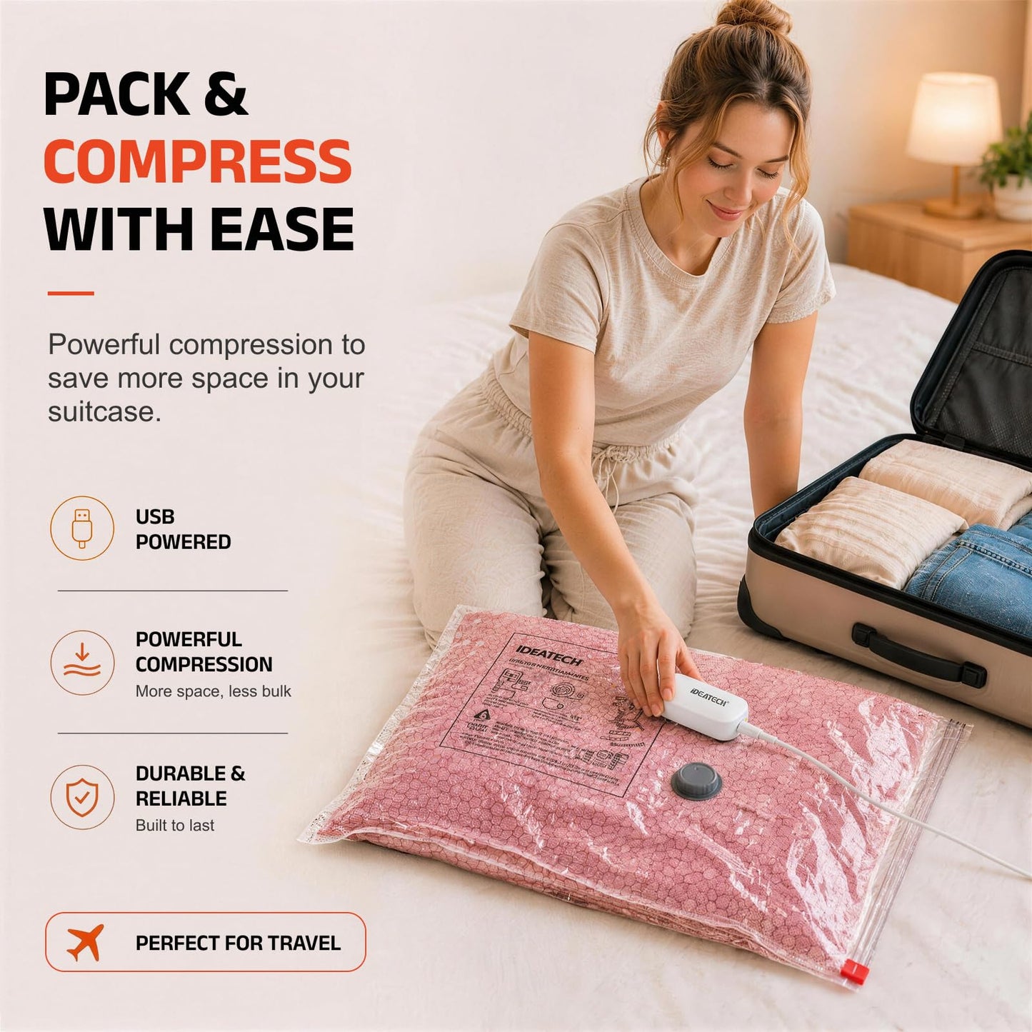 IDEATECH Vacuum Bags with Pump for Travel Clothes Compression Cubes Luggage