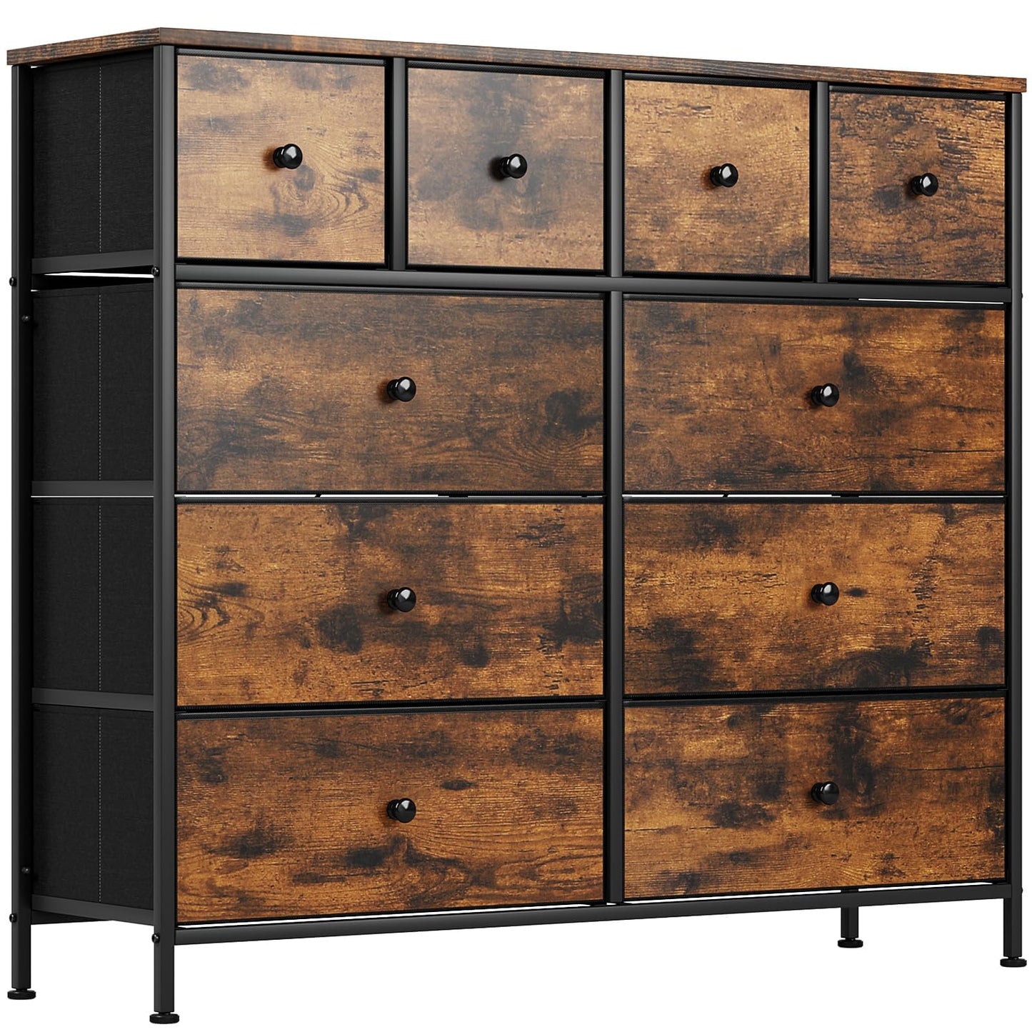 Clevich Chest of Drawers with 10 Fabric Drawers, Wooden top Sideboard, Metal Frame, Anti-Tip Design Storage Cabinet for Bedroom