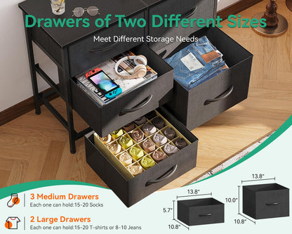 Coleshome Small Chest of Drawers Bedroom with 5 Fabric Drawers, Black
