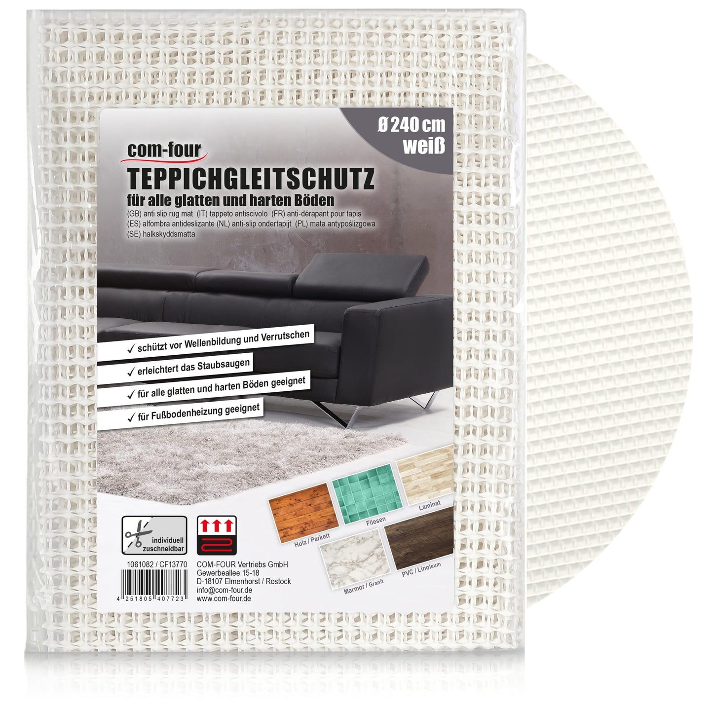 COM-FOUR® anti-slip mat for carpets, upholstery, tablecloths