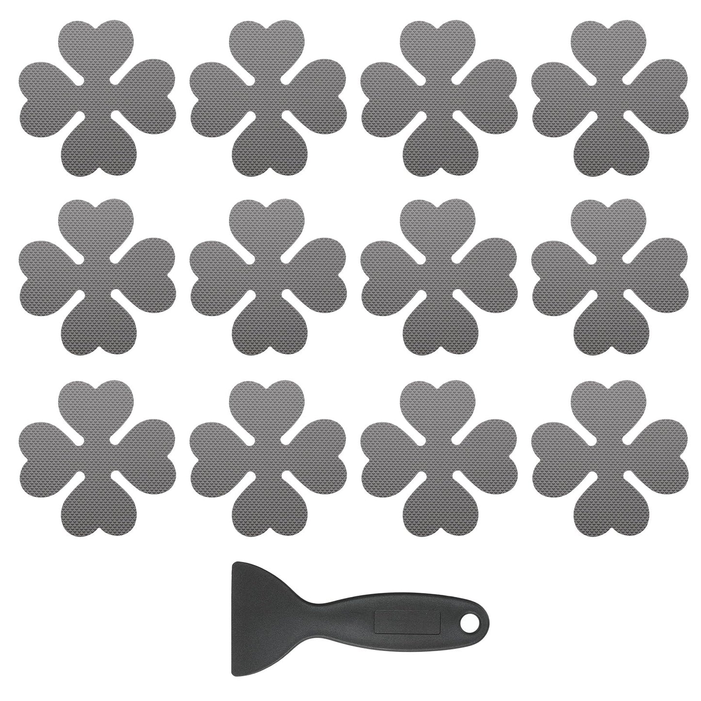 PATIKIL 12 Pcs Non Slip Bathtub Stickers, Anti Slip Shower Stickers with Scraper Bathroom Shower Floor Decals Four Leaf Shape Cute Treads Tubs, Gray