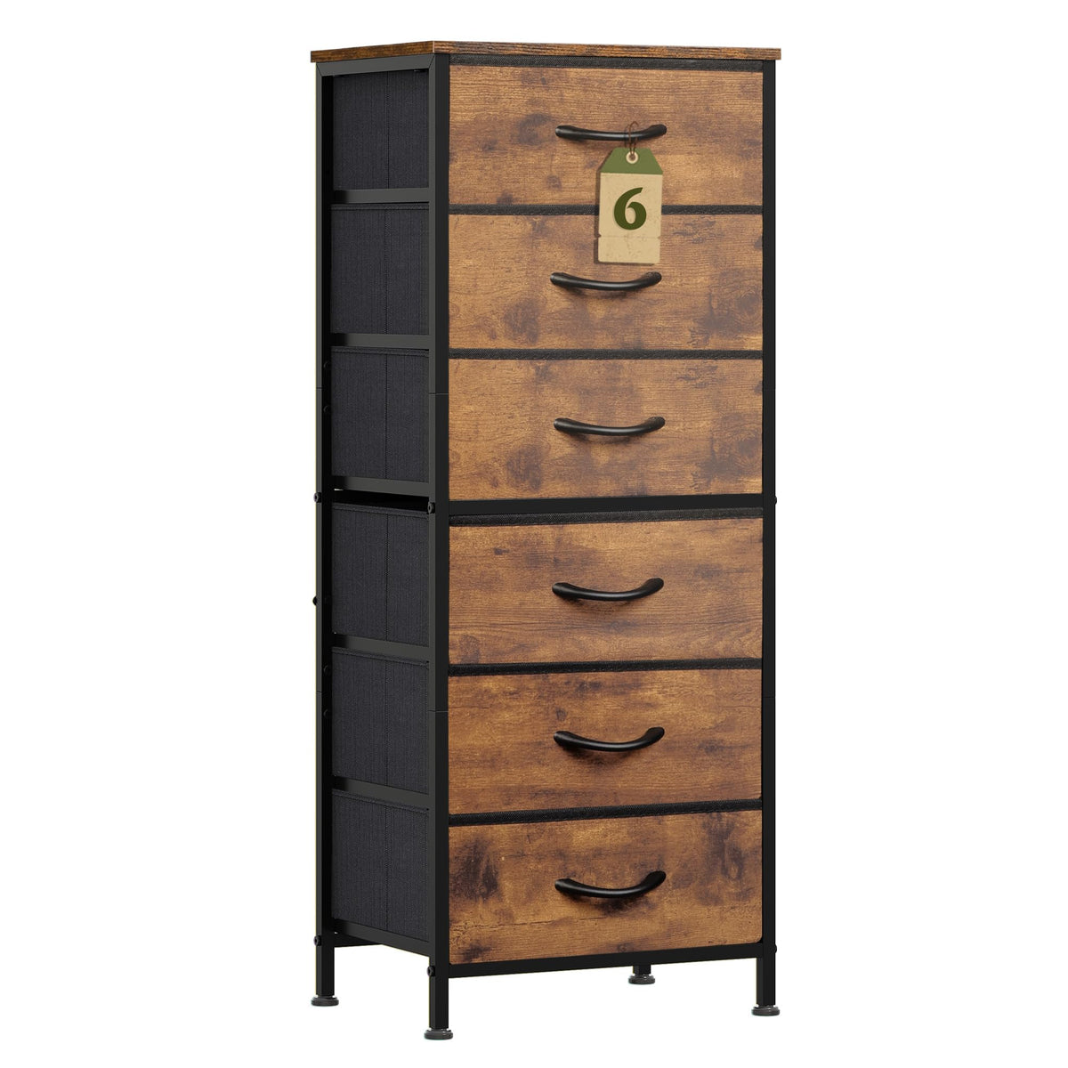 WLIVE Chest of Drawers, 6 Fabric Drawers Tall Narrow Dresser for Bedroom