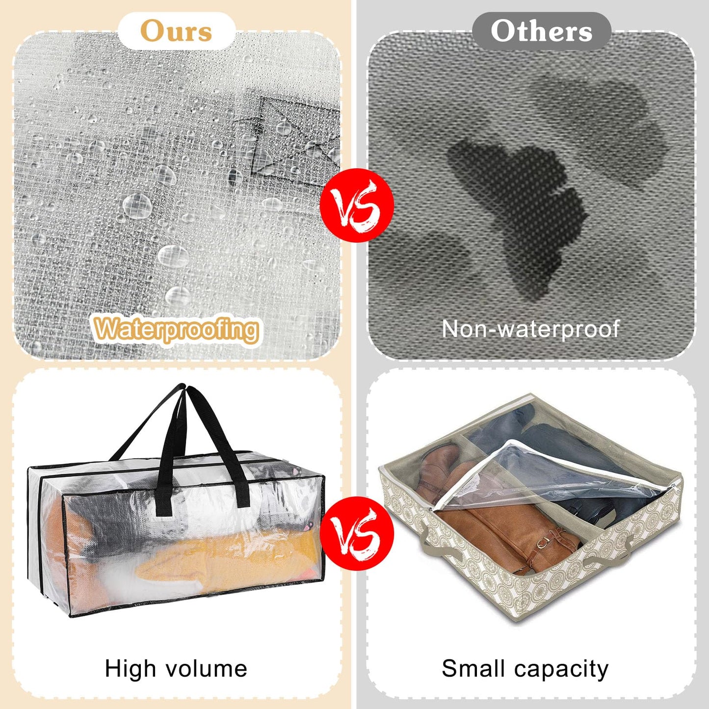 4 Pack 92L Clear Clothes Storage Bags, Waterproof Heavy Duty Moving Storage Tote with Strong Zipper&Handles for Moving House, Blankets