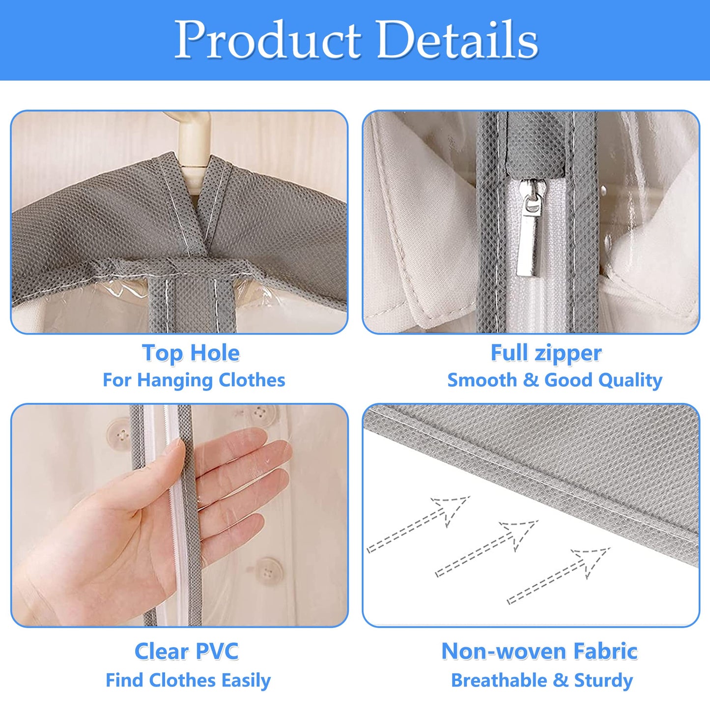 laeeyin Garment bags Suit cover bags for hanging clothes 100cm, Moth Proof Dress Bag Covers Damp-proof Suit Storage Bag Clothes