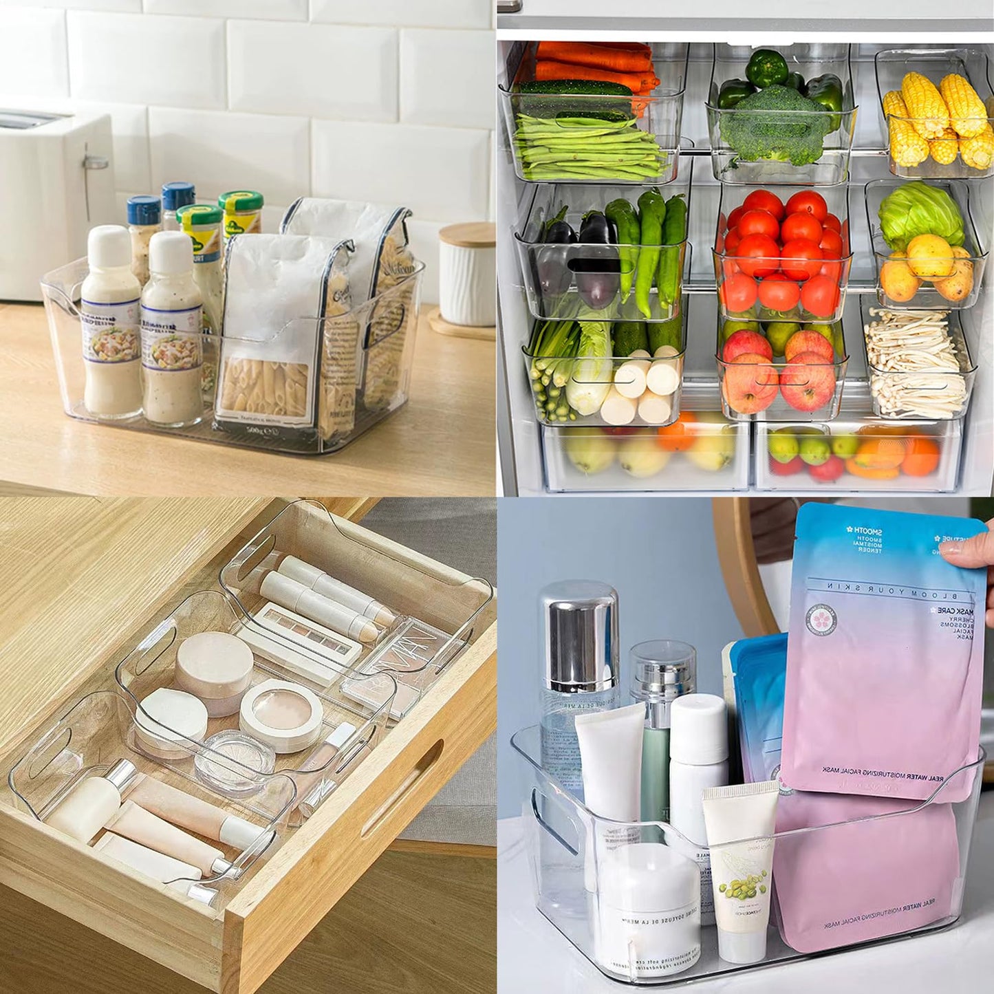 GEMMAHW 4Pcs Clear Drawer Organiser Tray Set - Clear Plastic Containers Organizers for Kitchen Cupboards