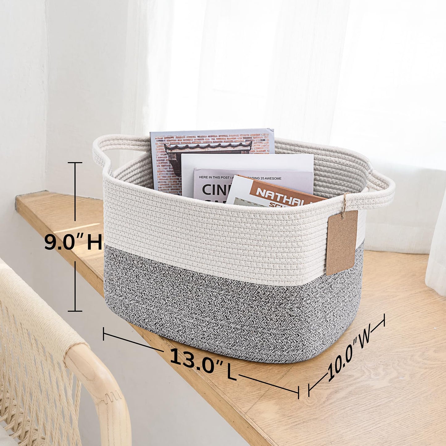 TIMEYARD Cotton Rope Storage Basket Woven Shelf Basket Grey