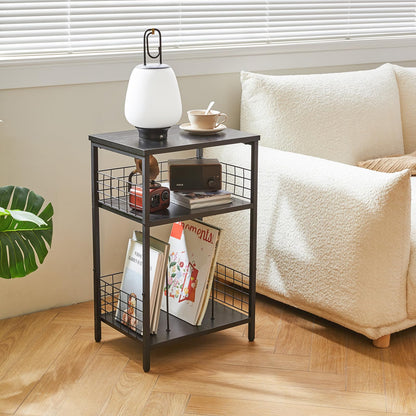 YMYNY 3 Tier End Table, Record Player Stand with Storage, Industrial Tall Side Table, Small Bookshelf, Bookcase, Display Rack, Telephone Table for