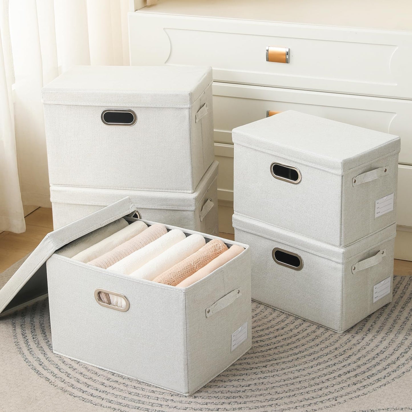 Prandom Storage Boxes with Lids Large,43x30x30cm,Beige[1-Pack]