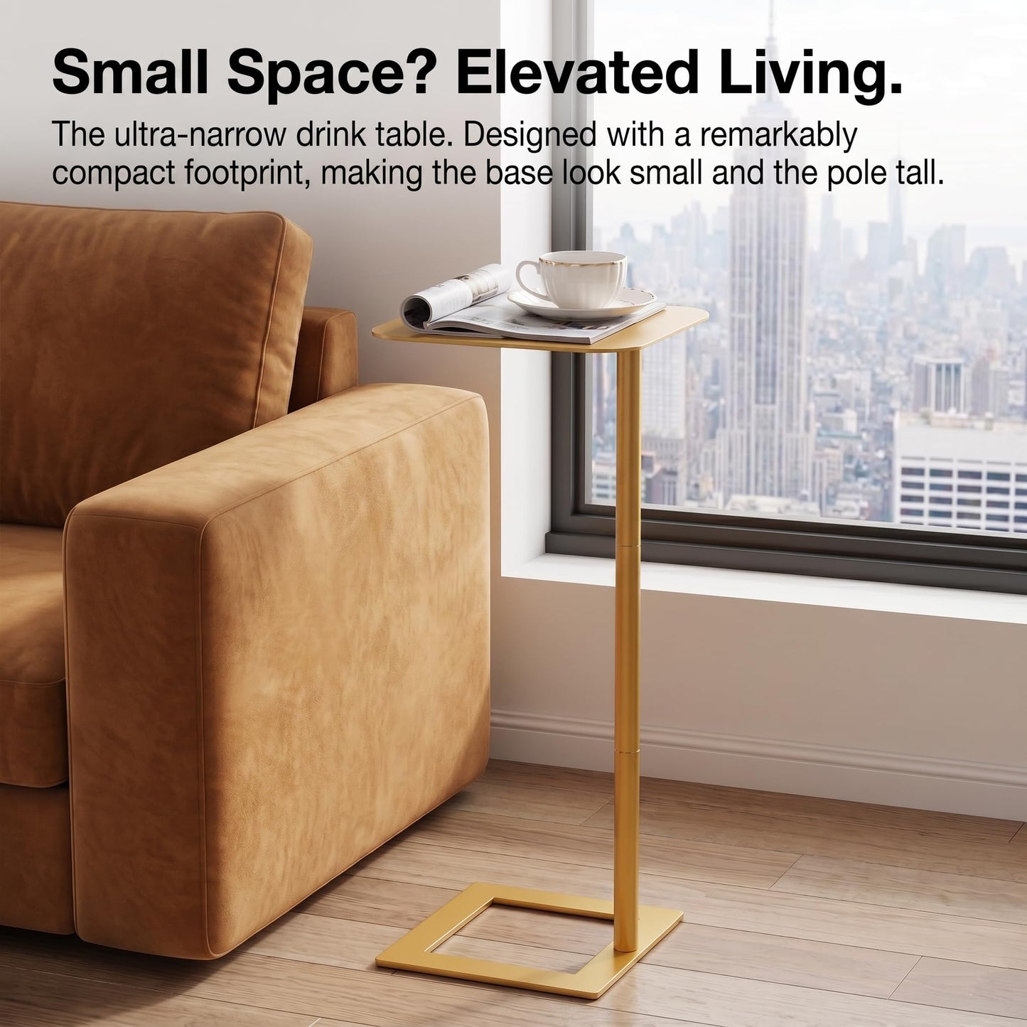 ZEXVIDA Modern Stable C Table End Table, 23.4" Tall, Square, Gold