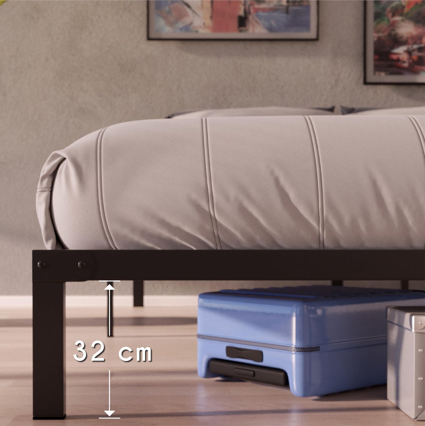 Dreamzie Metal Single Bed Frame 90x190 with Storage 35cm - Platform Sturdy and 20min Easy Assembly Bed Frames - Large Storage