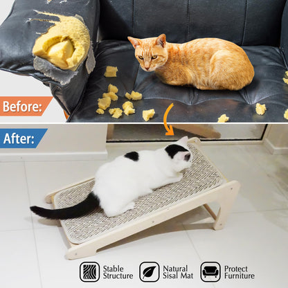 PETKARAY Cat Scratcher, Sisal Scratching Ramp, L Shape Cat Scratch Pad for Indoor Cats, 27" Wall Furniture Protector with Mouse Toy