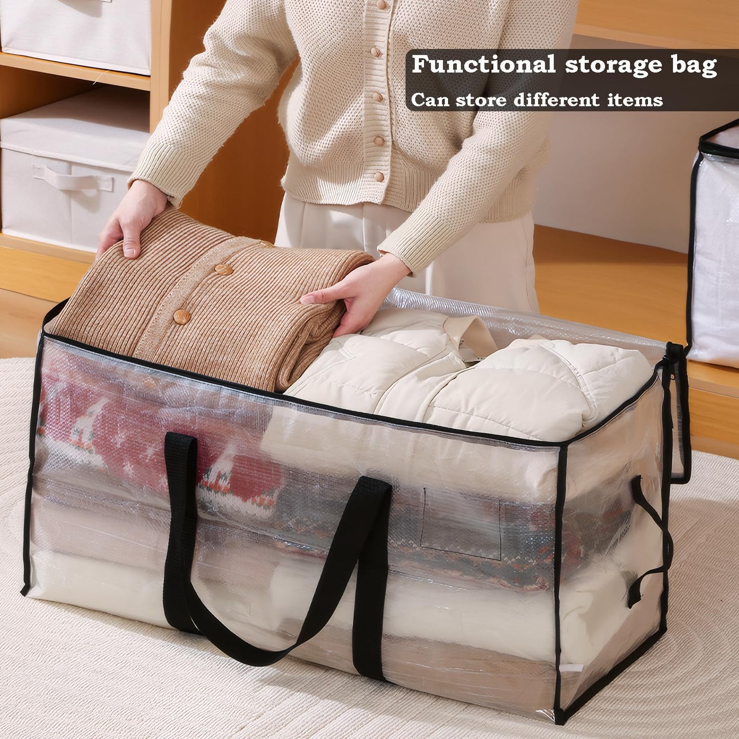 Clear Plastic Storage Bags,88L Clothes Storage Bag with Zipper Closet Organizer,Large Moving Bags With Heavy Duty Handles & Zips for Clothing