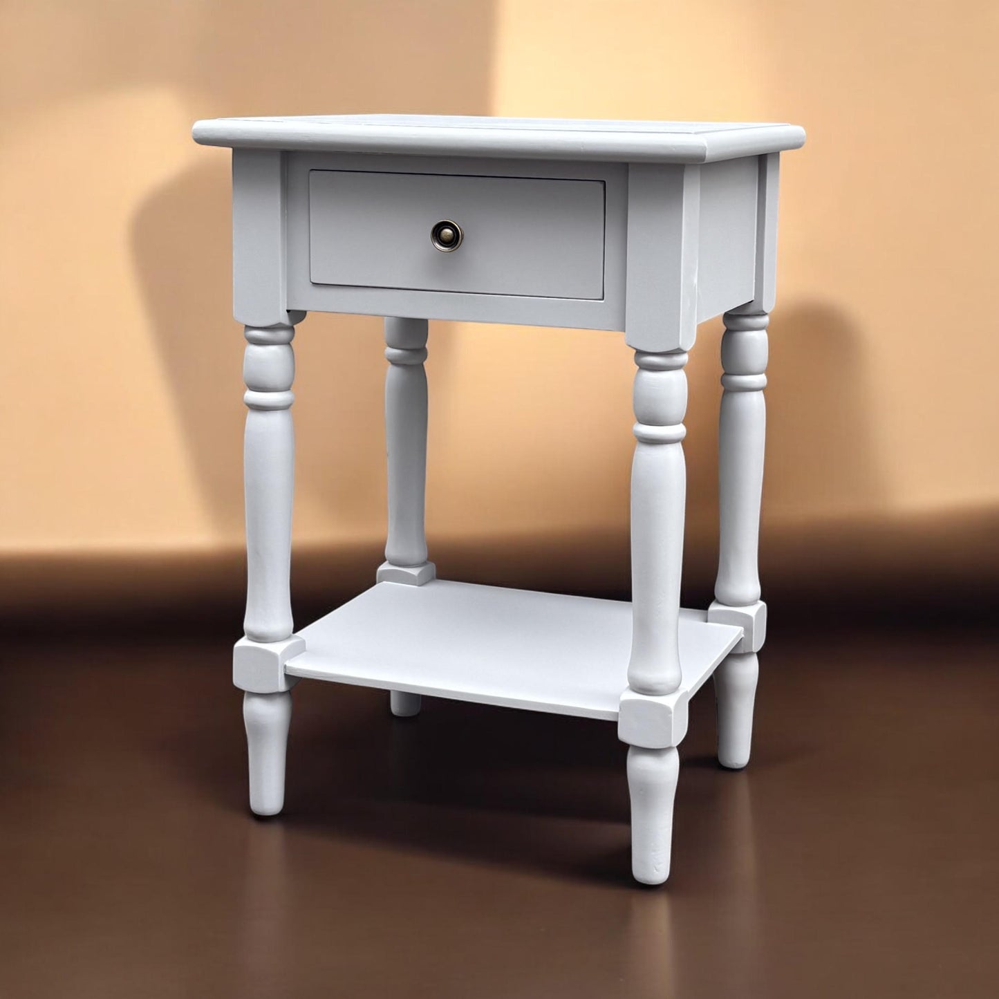 Modern and Stylish Bedside Wooden Side Table with 1 Drawer and Shelf - Sleek Art Deco Solid Pine Wood Side Tables with Storage for Home, Office, Living Room, and Hallways Decor (Solid, Grey)