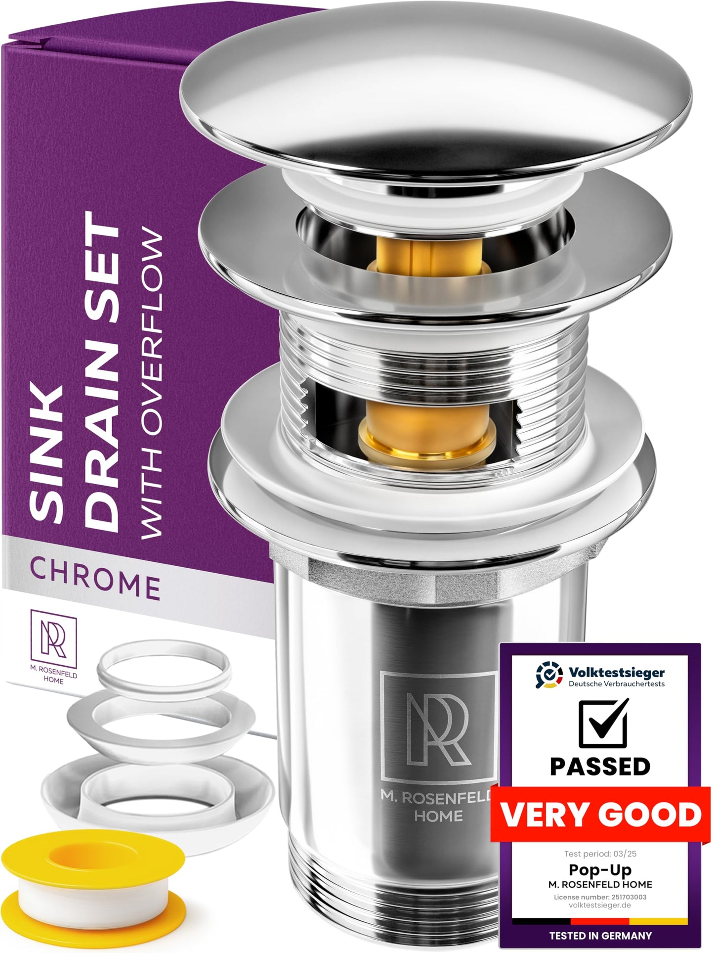 M. ROSENFELD HOME Click Clack Basin Waste - Pop Up Waste for Bathroom Sink Waste Kit with Overflow - Chrome