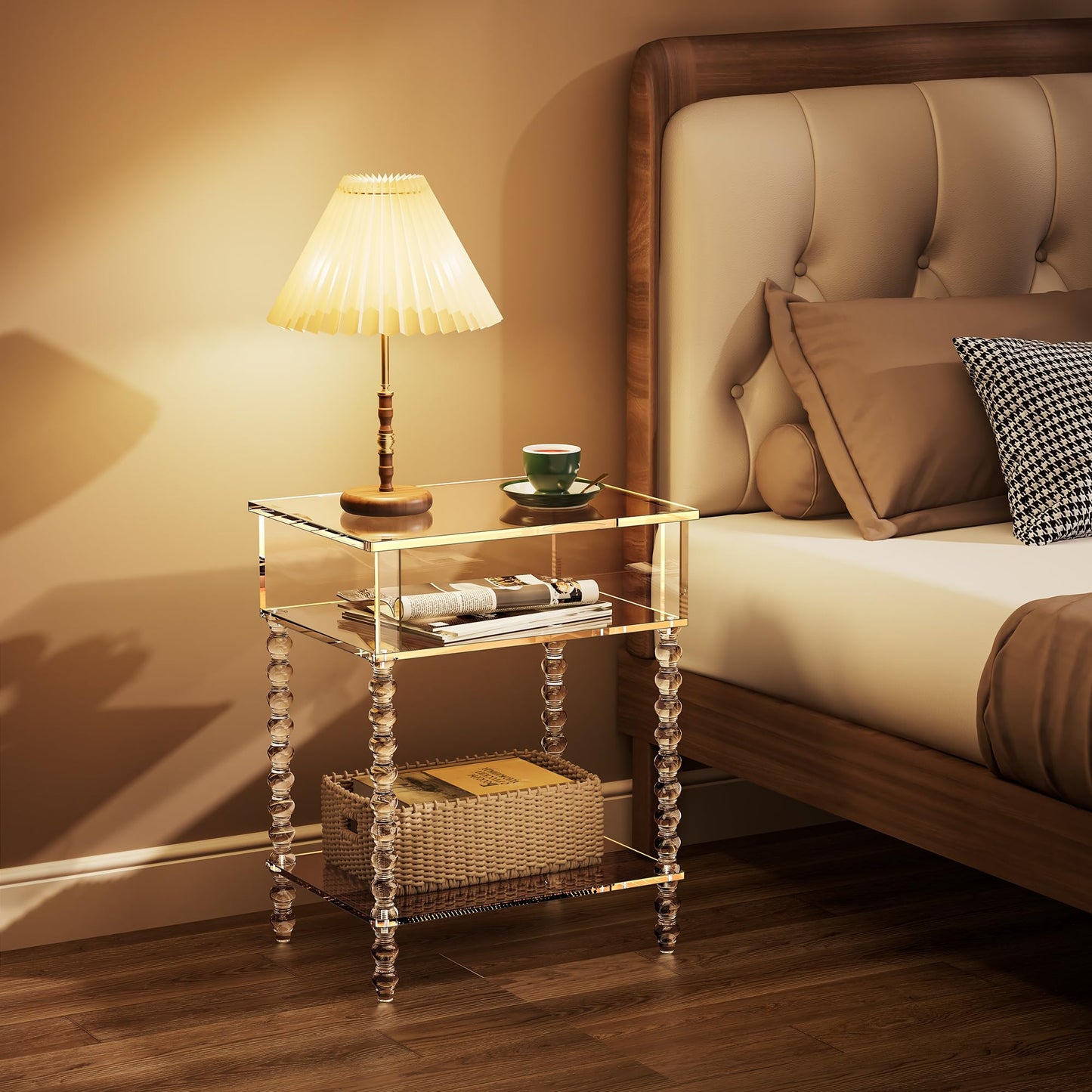 Dewrhiixe Acrylic Side Table, Clear 3-Tier End Table with Storage, Nightstand for Living Room, Bedroom, Office (Clear, 40x30x50 cm)