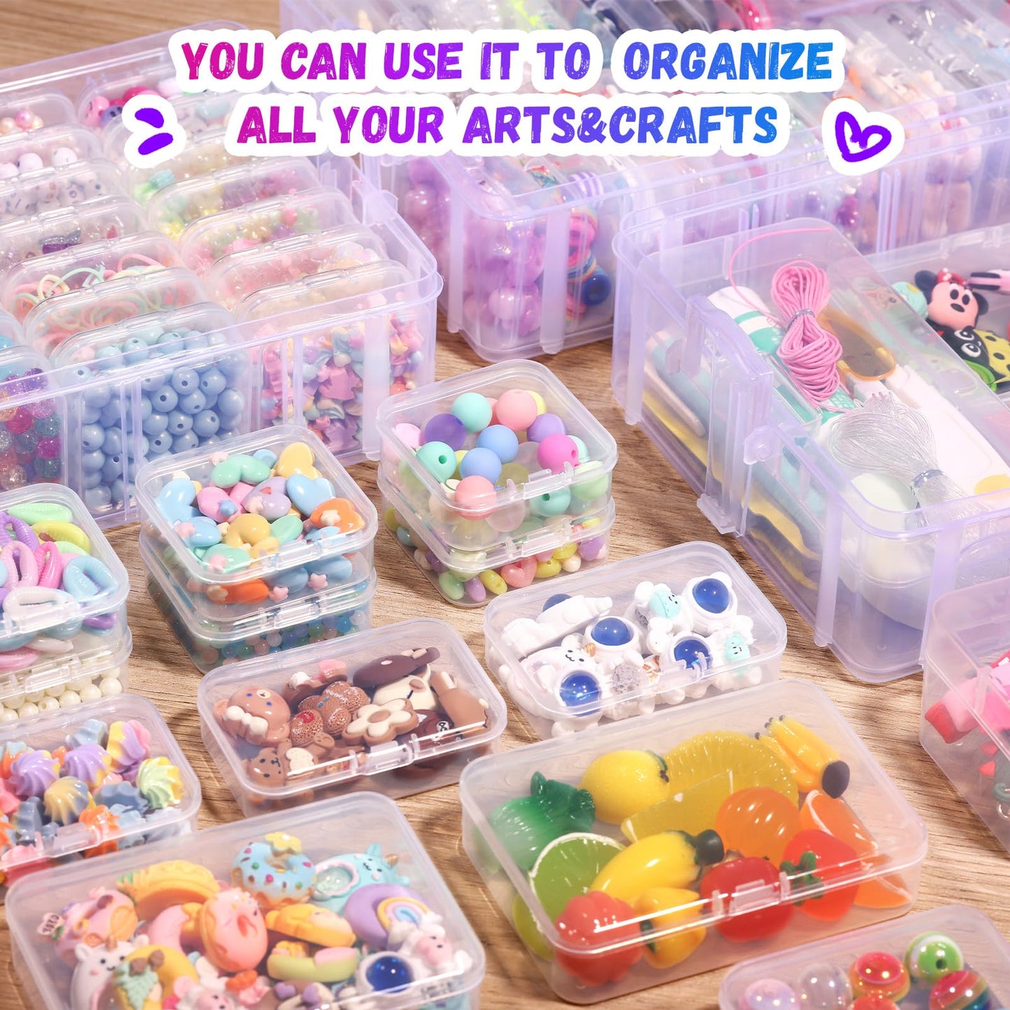 Funtopia Craft Organiser 118 Pack, 3-Tier Stackable Container Box with Lids and 56 Pcs Small Plastic Storage Box, Mini Clear Bead Storage for Jewelry