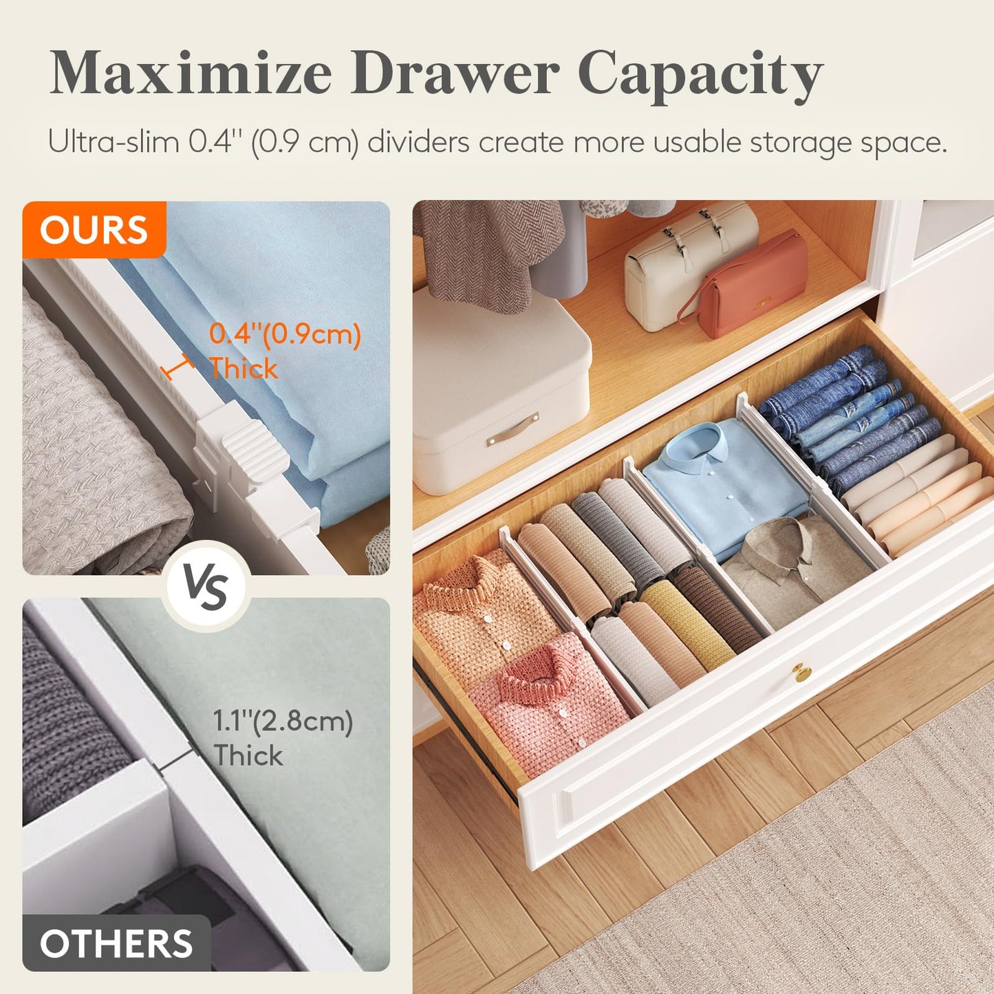 Lifewit 4 Pack 5" High Drawer Dividers 30-47cm/11.5-18.5" Adjustable Drawer Dividers for Clothes, Expandable Kitchen Drawer Dividers Organisers