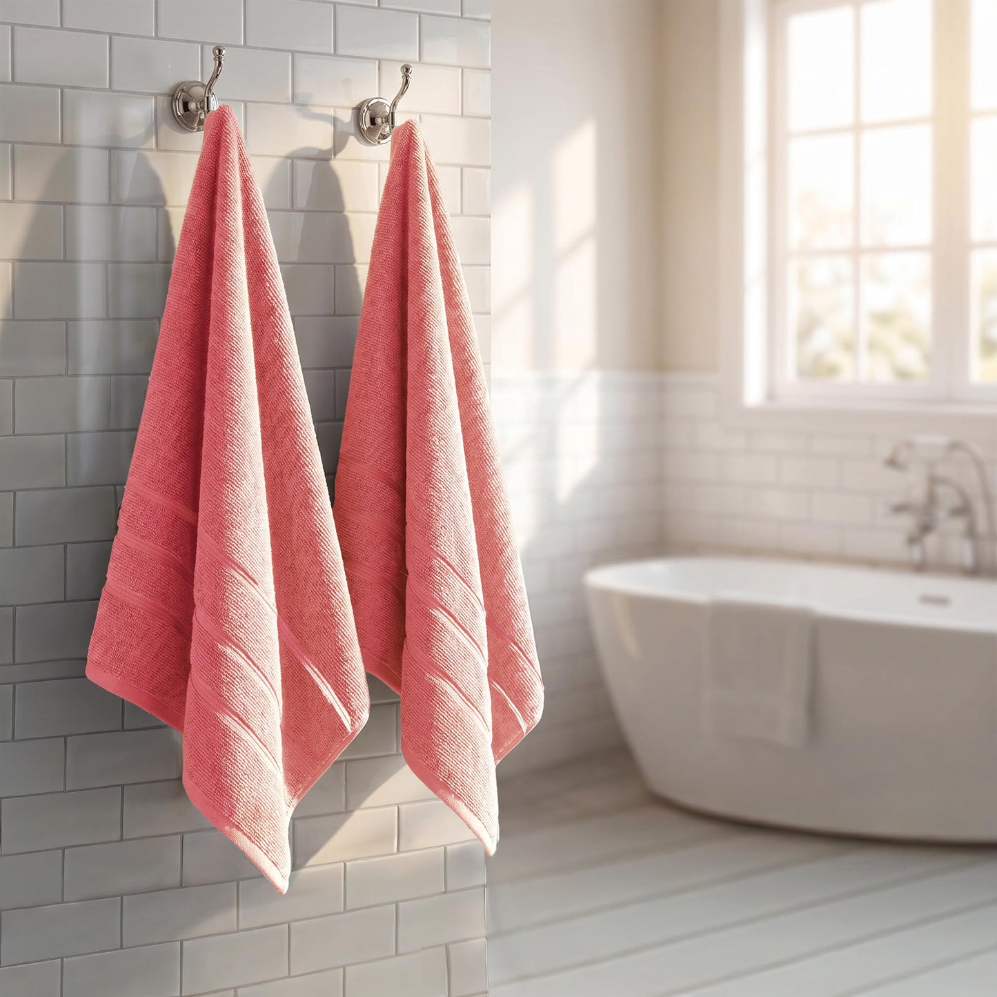 2 Pack Bathroom Towel I 100% Cotton I Highly Absorbent Towels I Coral