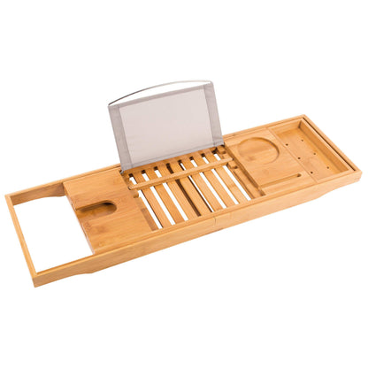 Relux Premium 100% Natural Bamboo Bath Caddy Bridge – Extendable Luxury Book Rest, Wine Glass Holder, Device