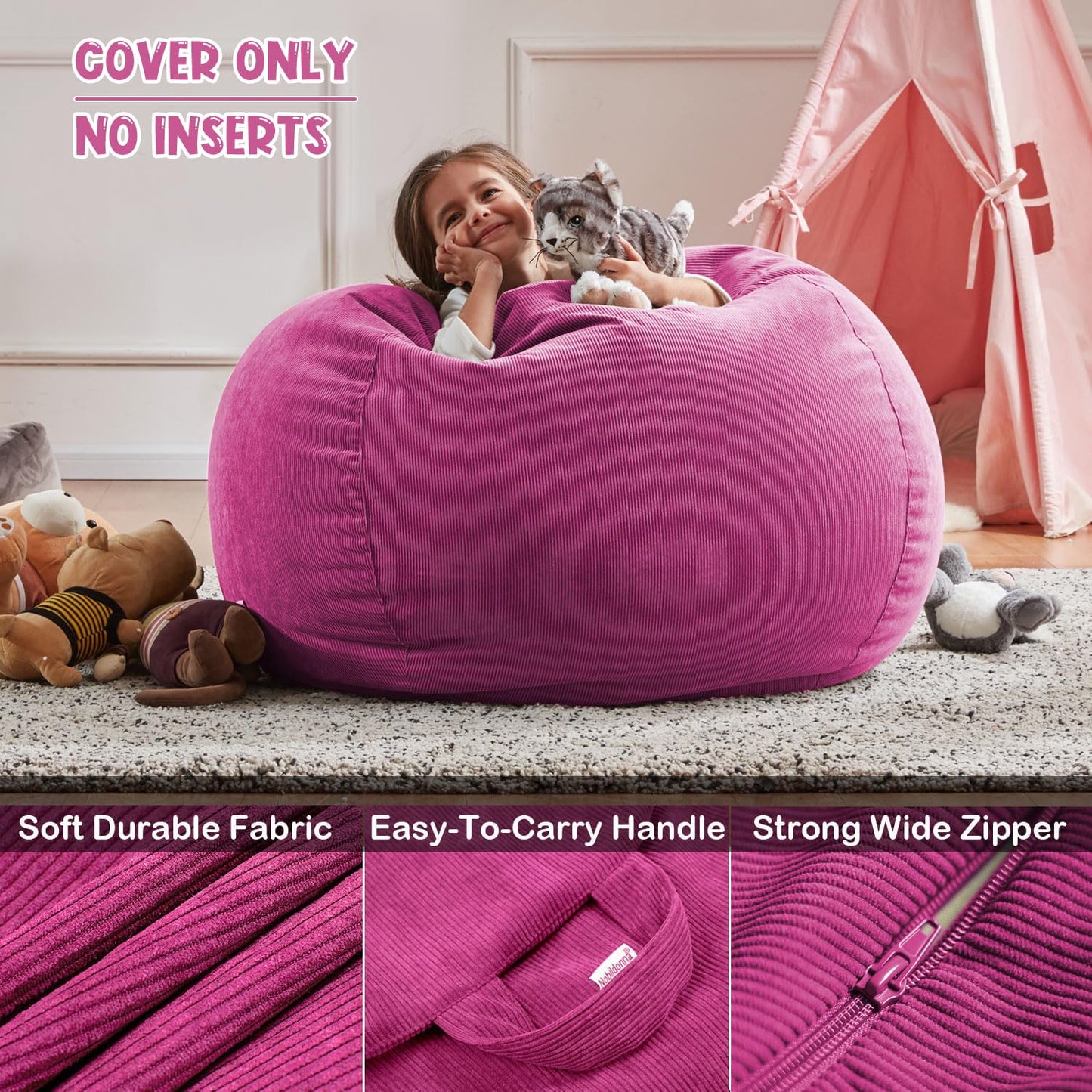 Nobildonna 3 ft Bean Bag Chair Cover (No Filler) for Adults and Kids 300L Extra Large Stuffed Animal Storage Bean Bag Washable Soft Premium Corduroy